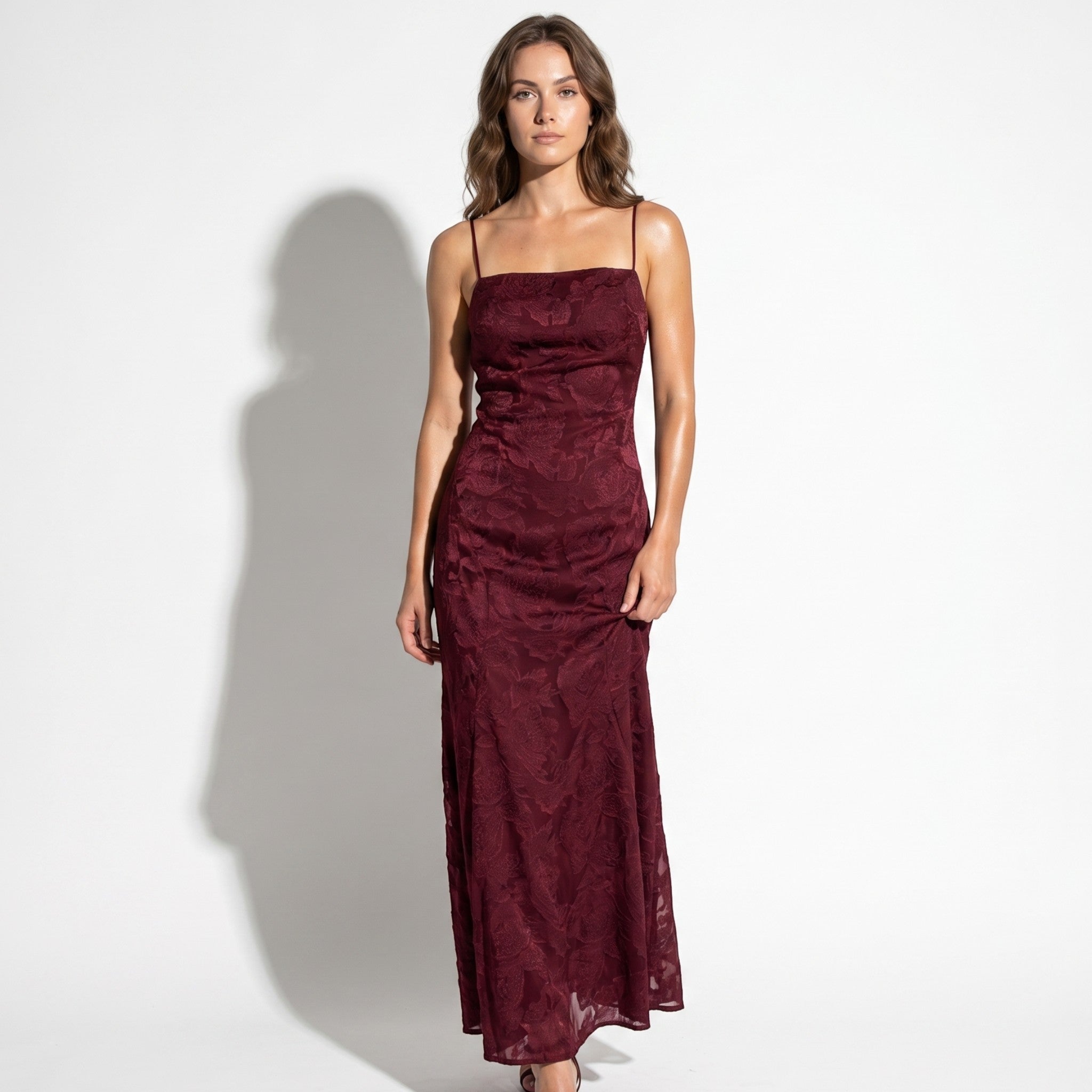 Ava - Women's Formal Evening Lace Maxi Dress - Maxi Dress - Burgundy - Taylor & Bennett