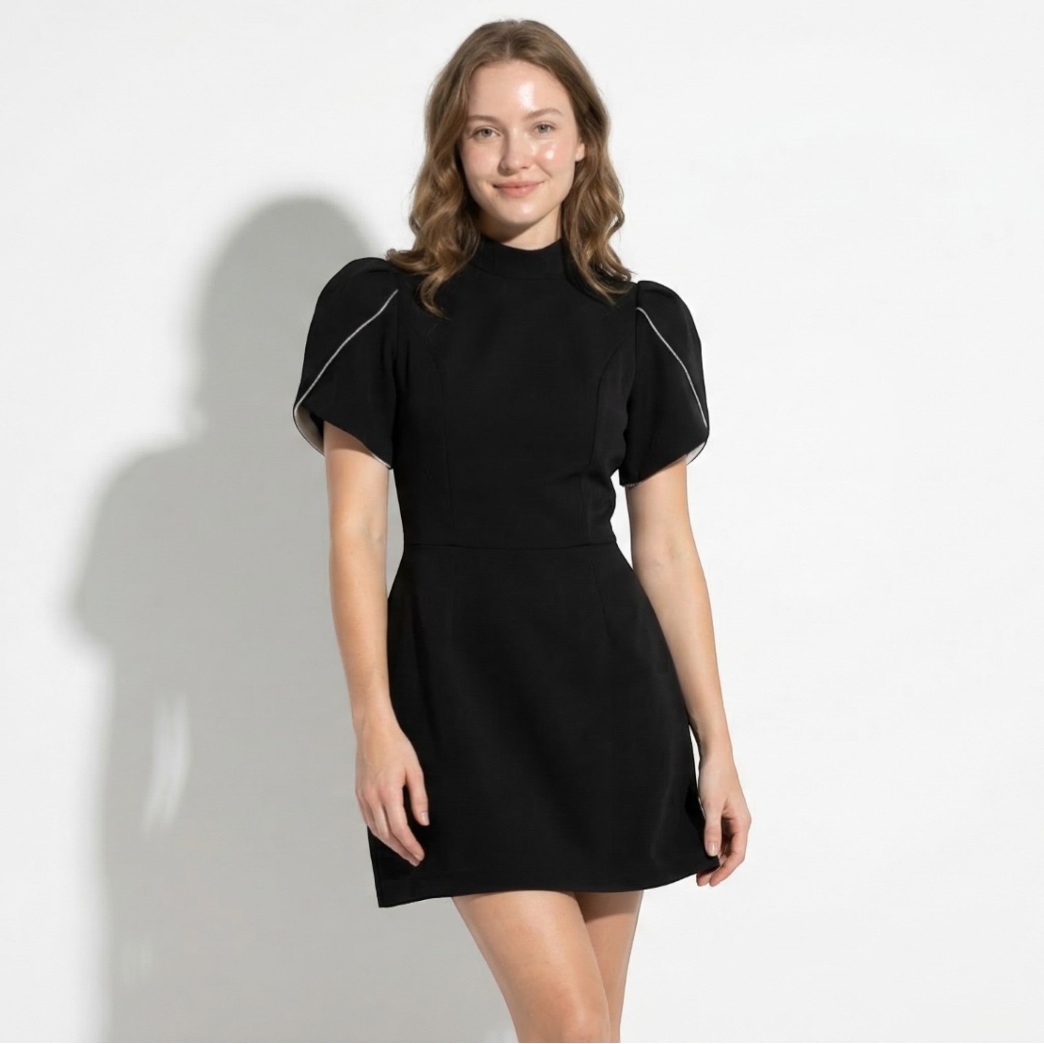 Ava - Women's High Neck Mini Dress with Back Bow - Mini Dresses - Black - Taylor & Bennett