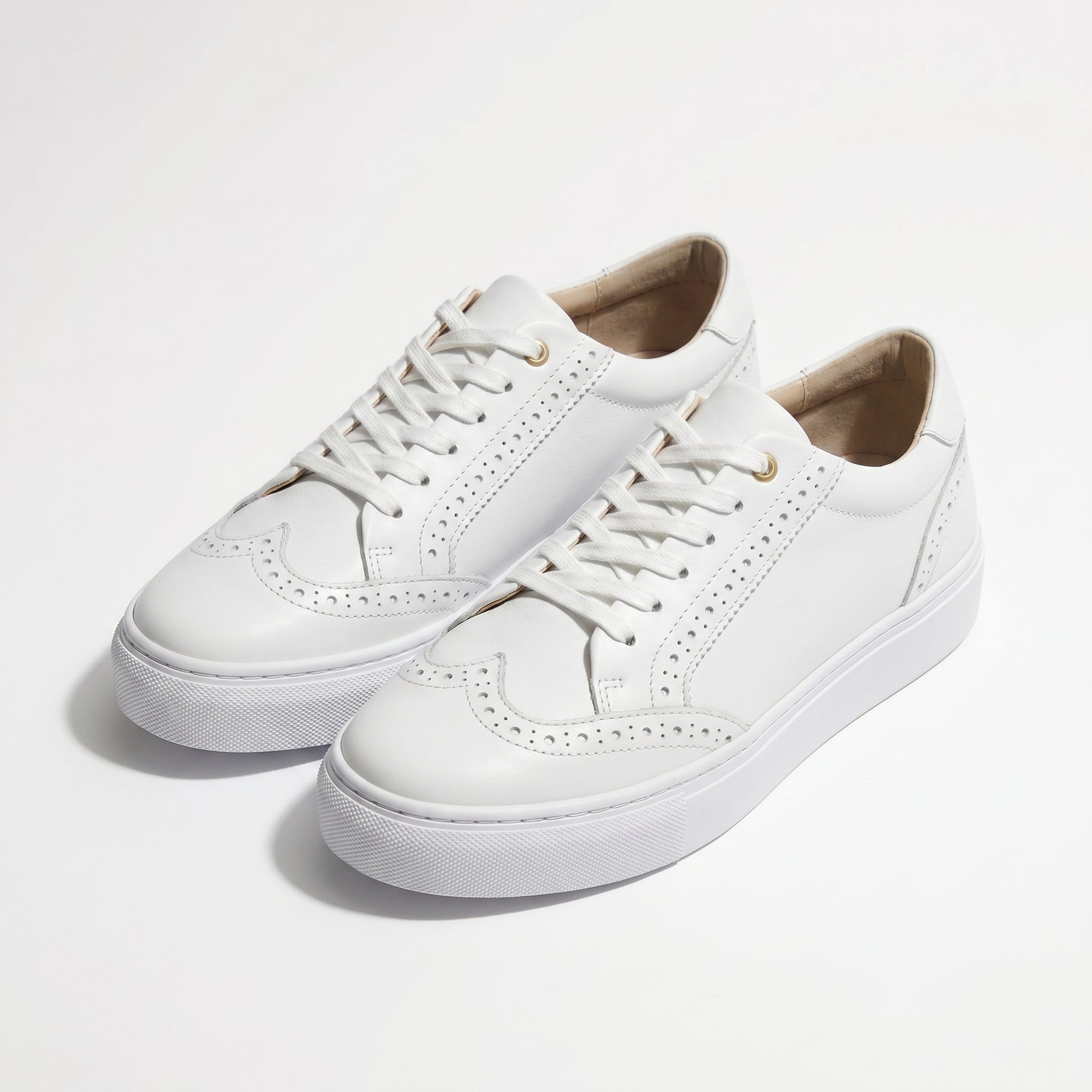 Ava - Women's Lace - Up Trainers with Brogue Detail - Shoes - White - Taylor & Bennett