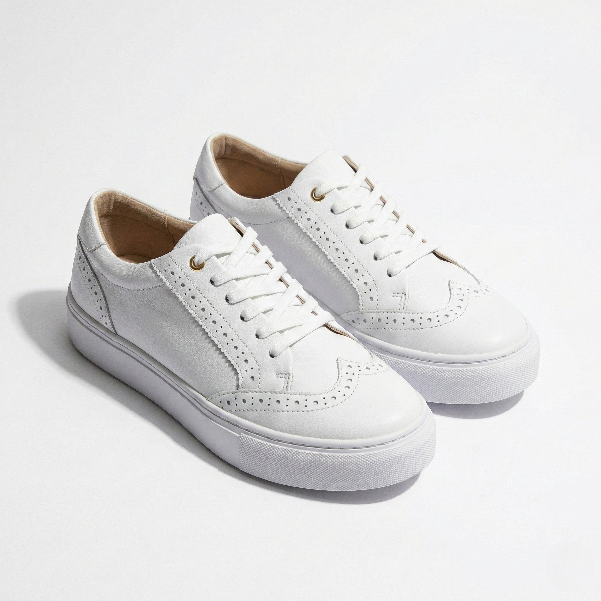 Ava - Women's Lace - Up Trainers with Brogue Detail - Shoes - White - Taylor & Bennett