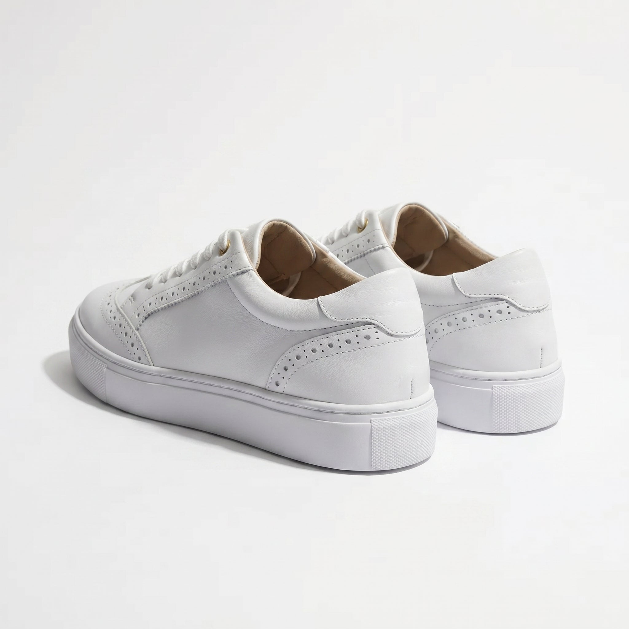 Ava - Women's Lace - Up Trainers with Brogue Detail - Shoes - White - Taylor & Bennett