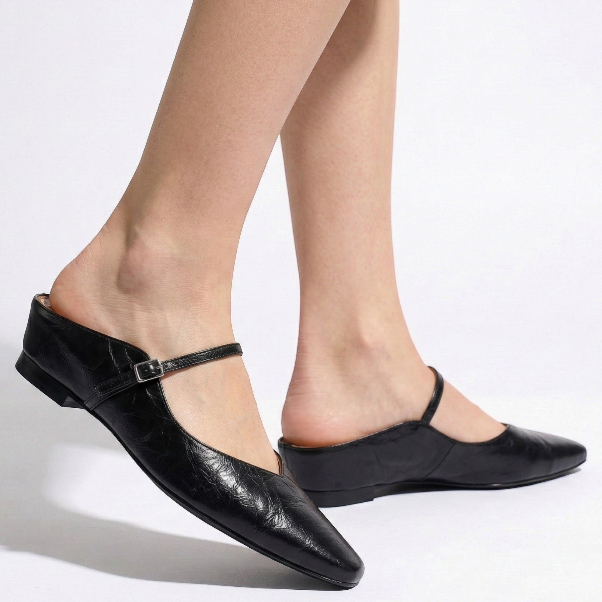 Ava - Women's Pointed - Toe Mary Jane Mules with Buckle Strap - Sandal - Black - Taylor & Bennett