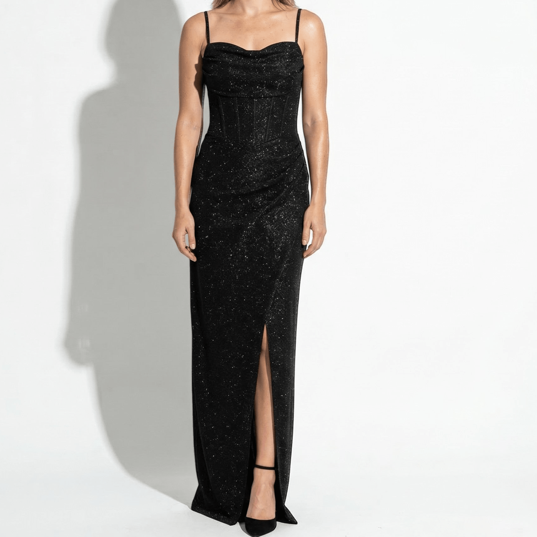 Ava - Women's Sequin Maxi Dress with Corset Bodice - Maxi Dress - Black - Taylor & Bennett