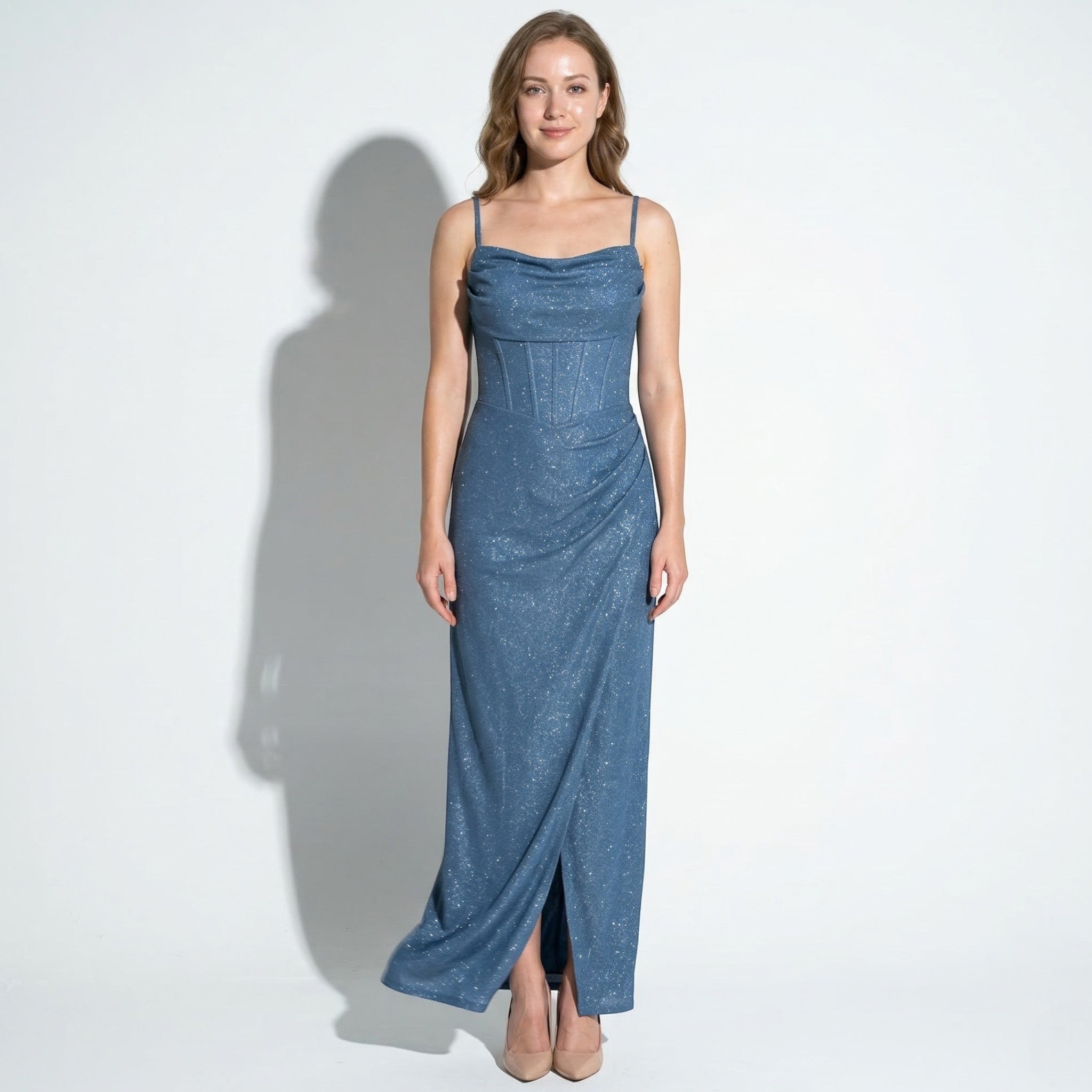 Ava - Women's Sequin Maxi Dress with Corset Bodice - Maxi Dress - Blue - Taylor & Bennett