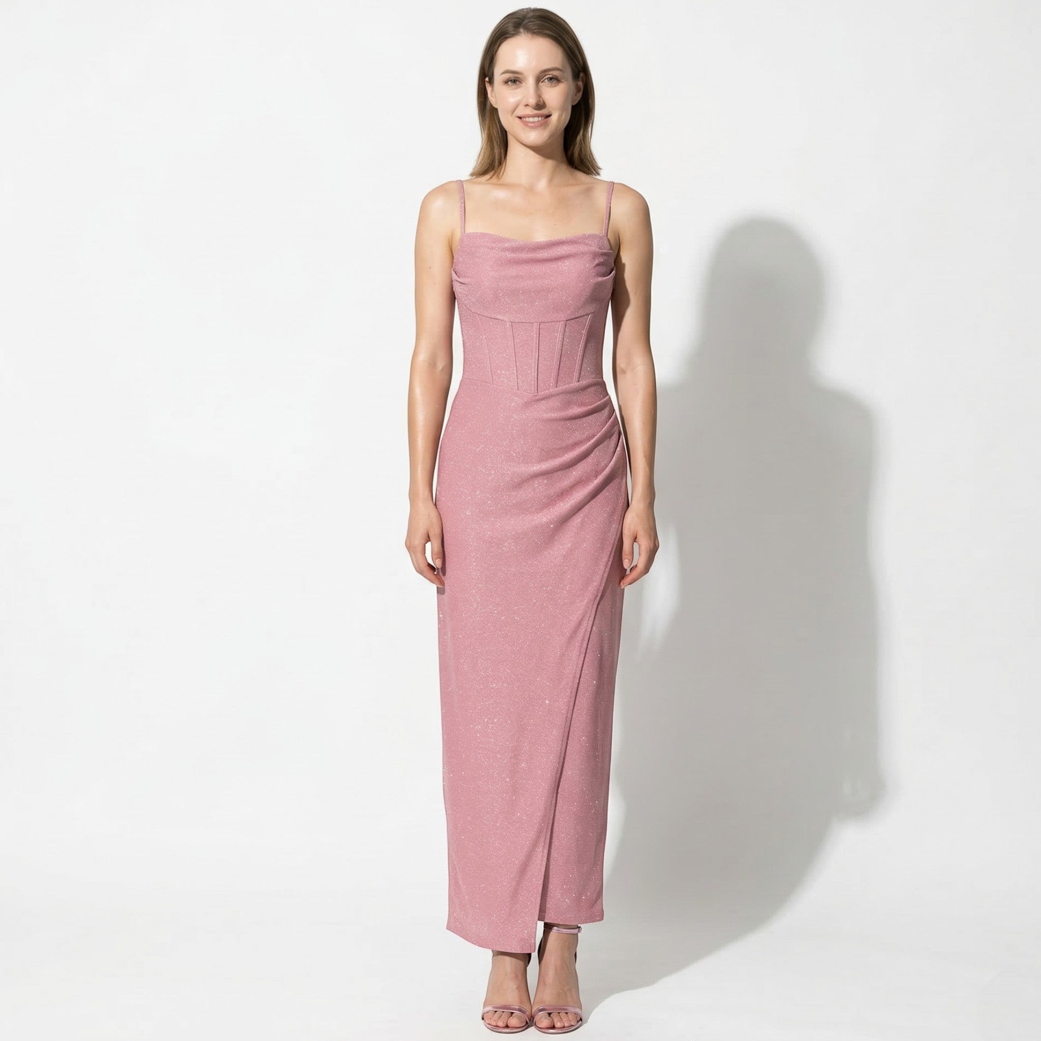 Ava - Women's Sequin Maxi Dress with Corset Bodice - Maxi Dress - Pink - Taylor & Bennett