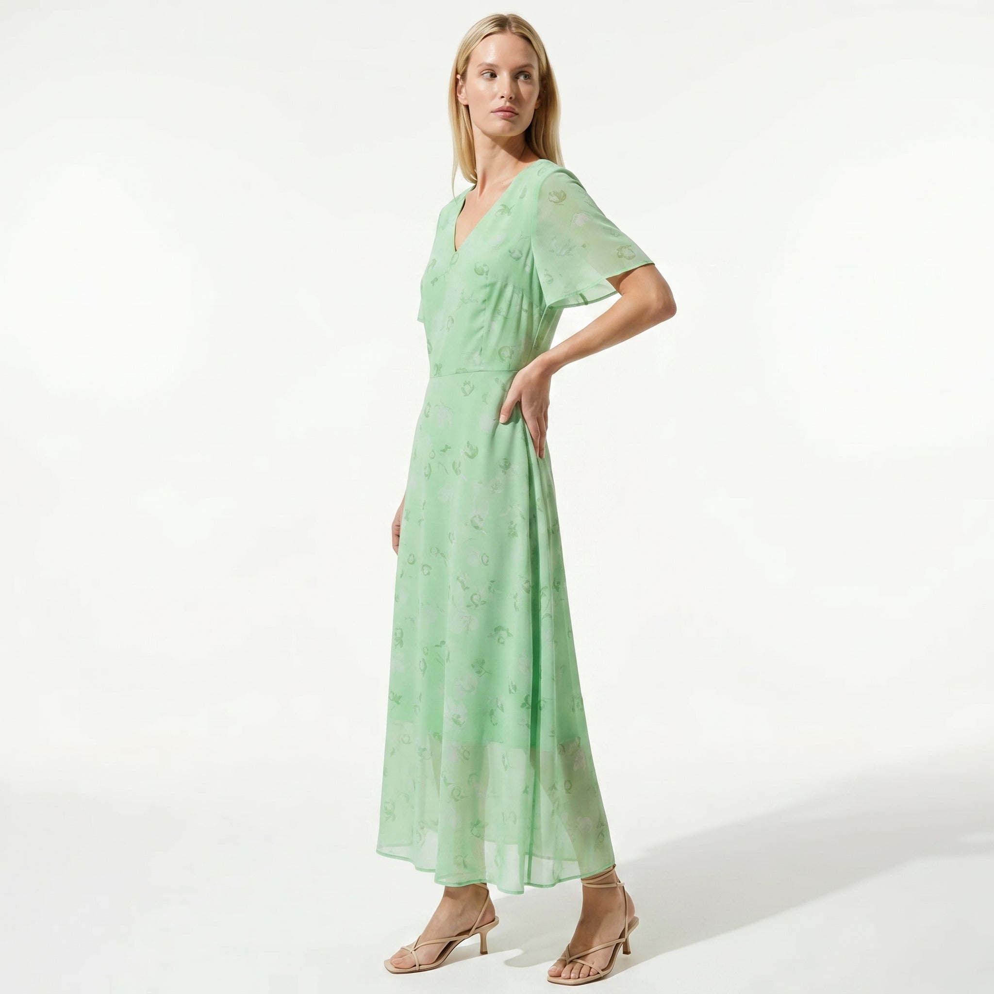 Ava – Women's Summer Floral Print Chiffon Maxi Dress - Maxi Dress - Green - Taylor & Bennett