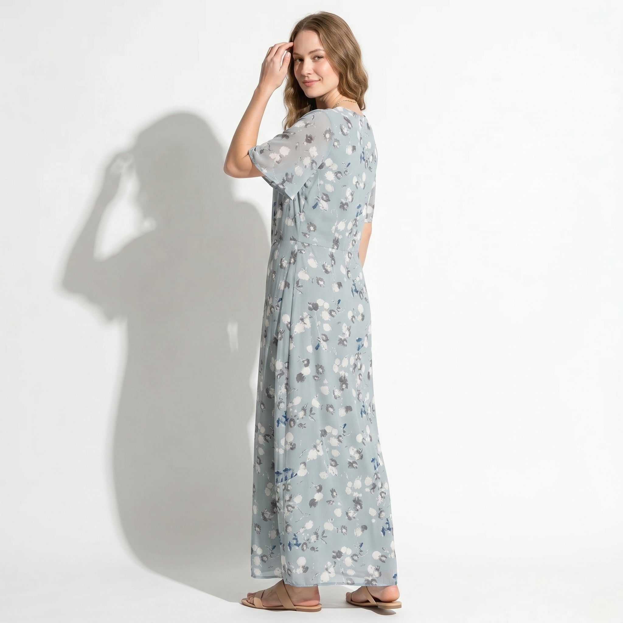 Ava – Women's Summer Floral Print Chiffon Maxi Dress - Maxi Dress - Blue - Taylor & Bennett