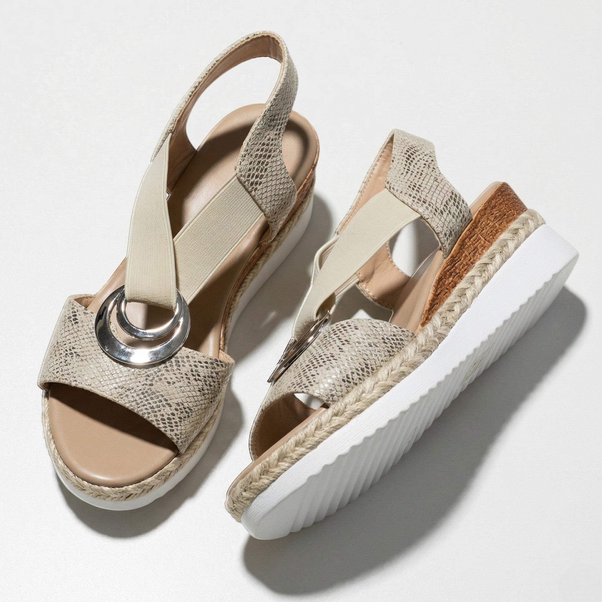 Ava - Women's Wedge Sandals with Cross Strap - Sandals - Beige - Taylor & Bennett