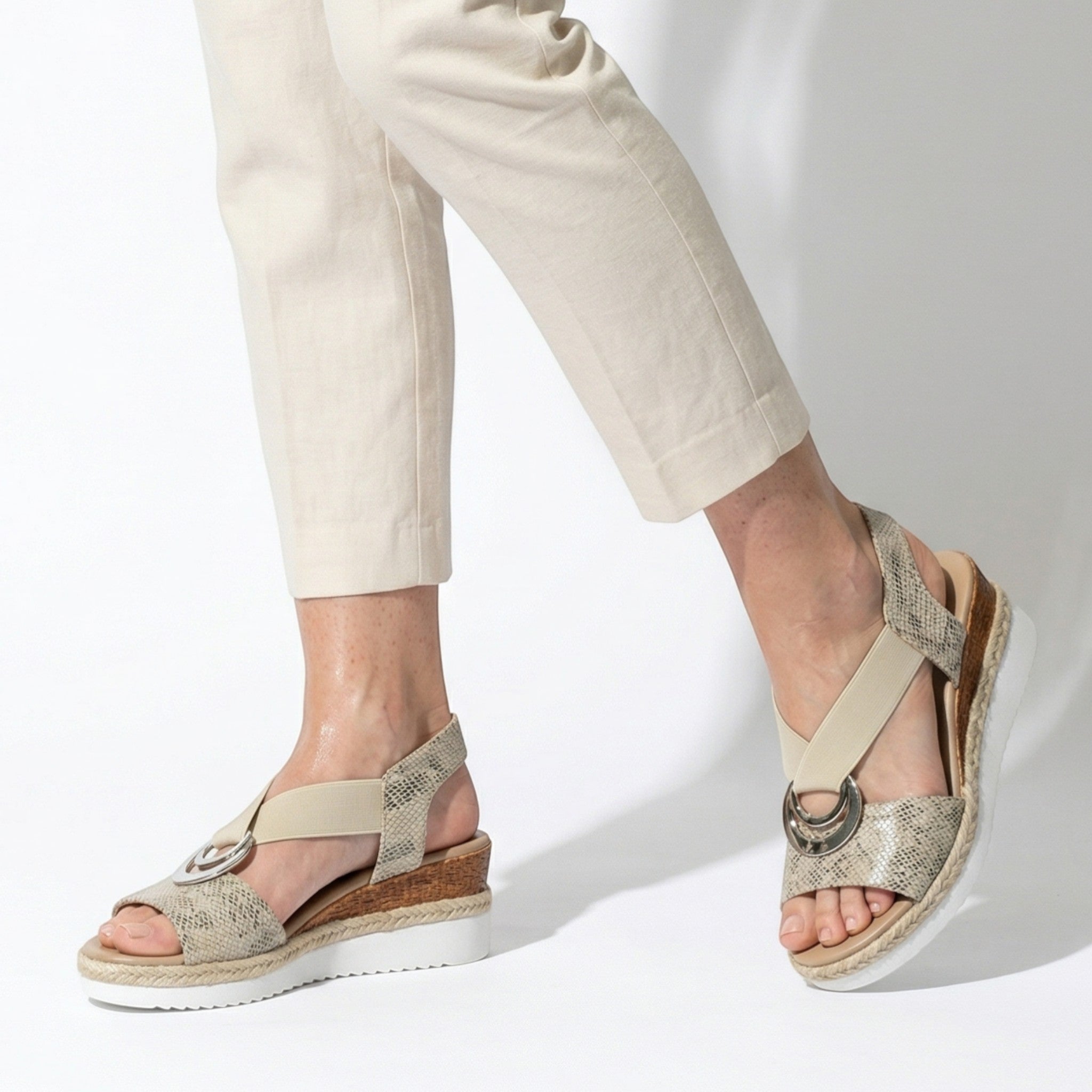 Ava - Women's Wedge Sandals with Cross Strap - Sandals - Beige - Taylor & Bennett