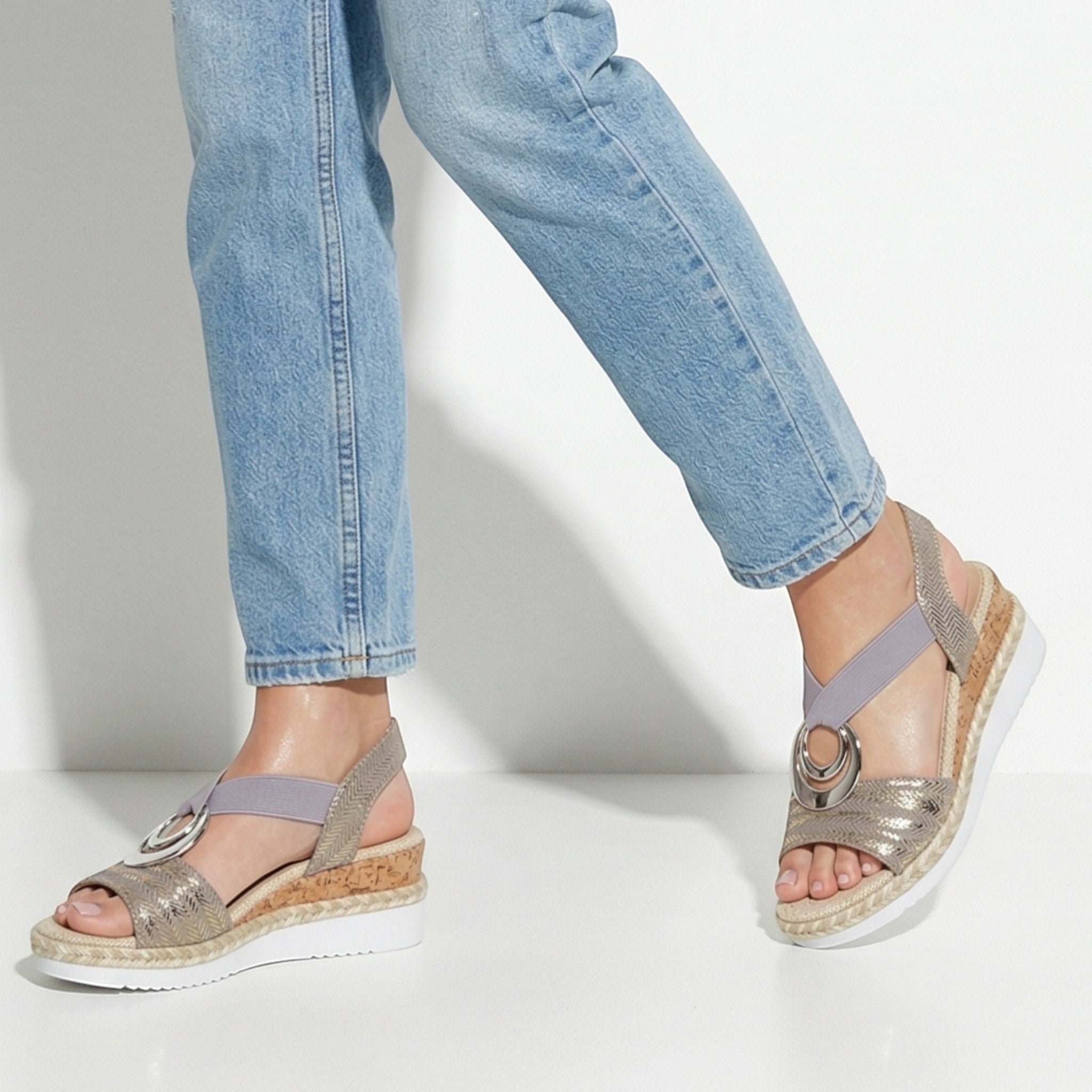 Ava - Women's Wedge Sandals with Cross Strap - Sandals - Grey - Taylor & Bennett