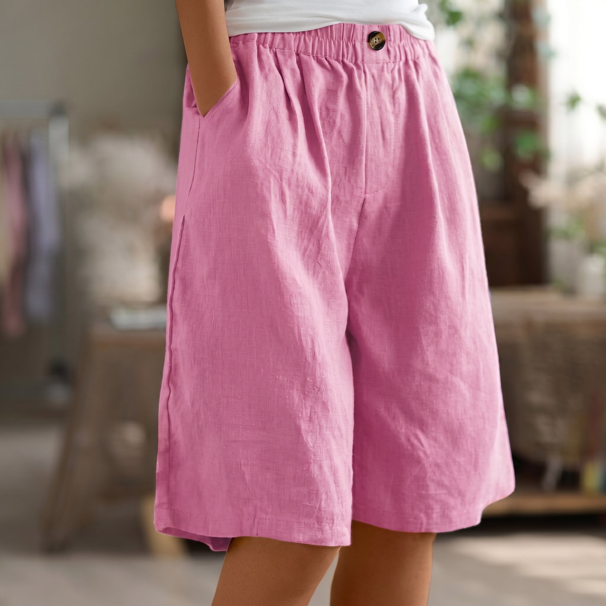 Beatrice - Women's Casual Elasticated Waist Shorts - Shorts Women - Pink - Taylor & Bennett