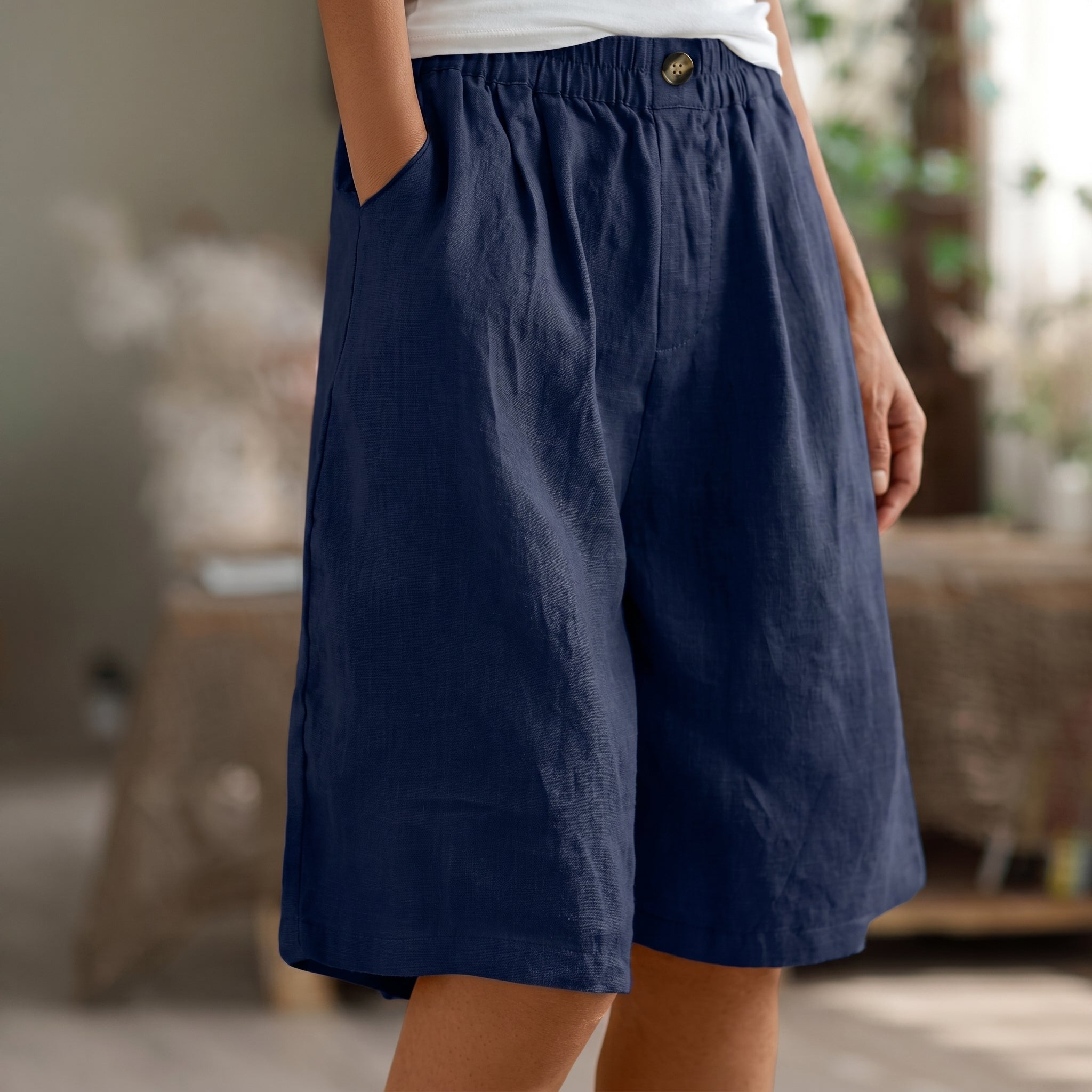 Beatrice - Women's Casual Elasticated Waist Shorts - Shorts Women - Navy Blue - Taylor & Bennett