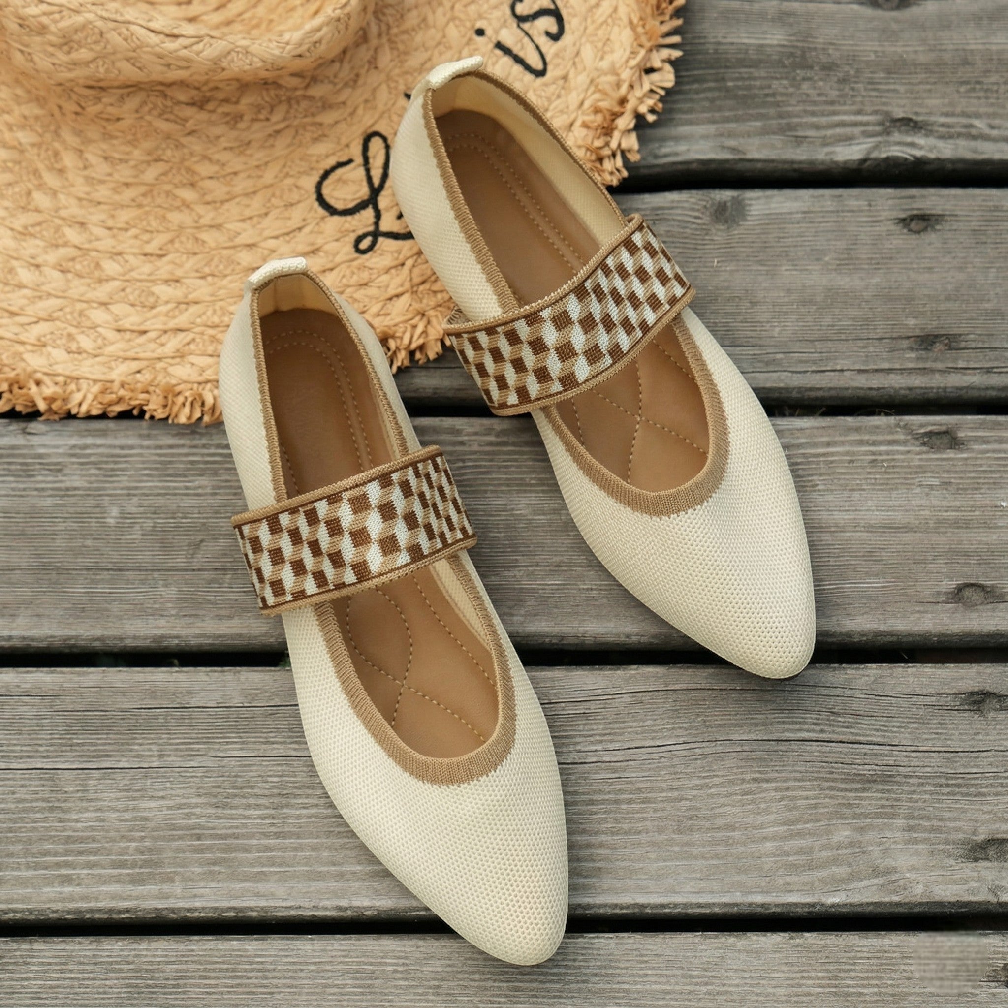 Beatrice - Women's Pointed Toe Ballet Flats - Sandals - Beige - Taylor & Bennett