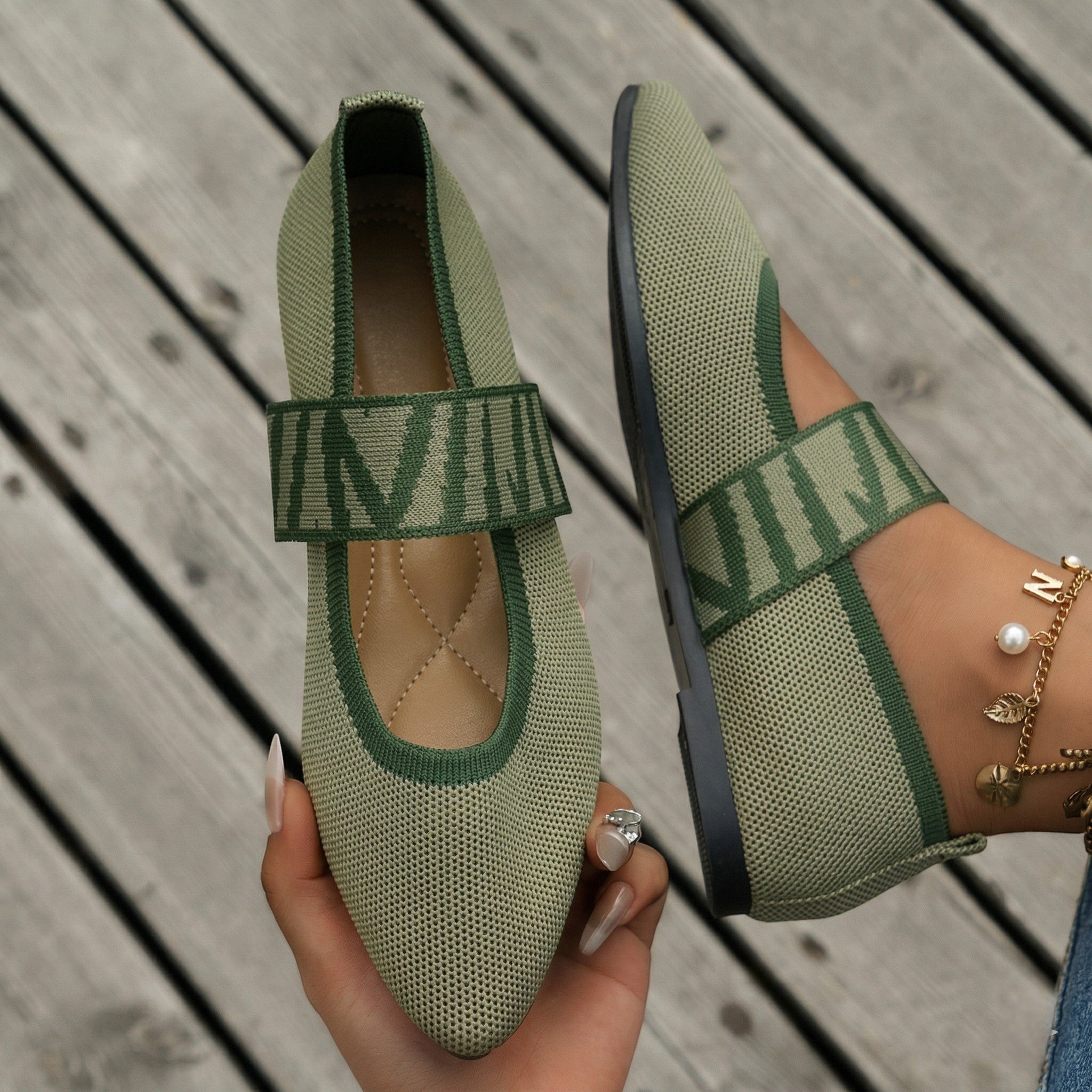 Beatrice - Women's Pointed Toe Ballet Flats - Sandals - Green - Taylor & Bennett