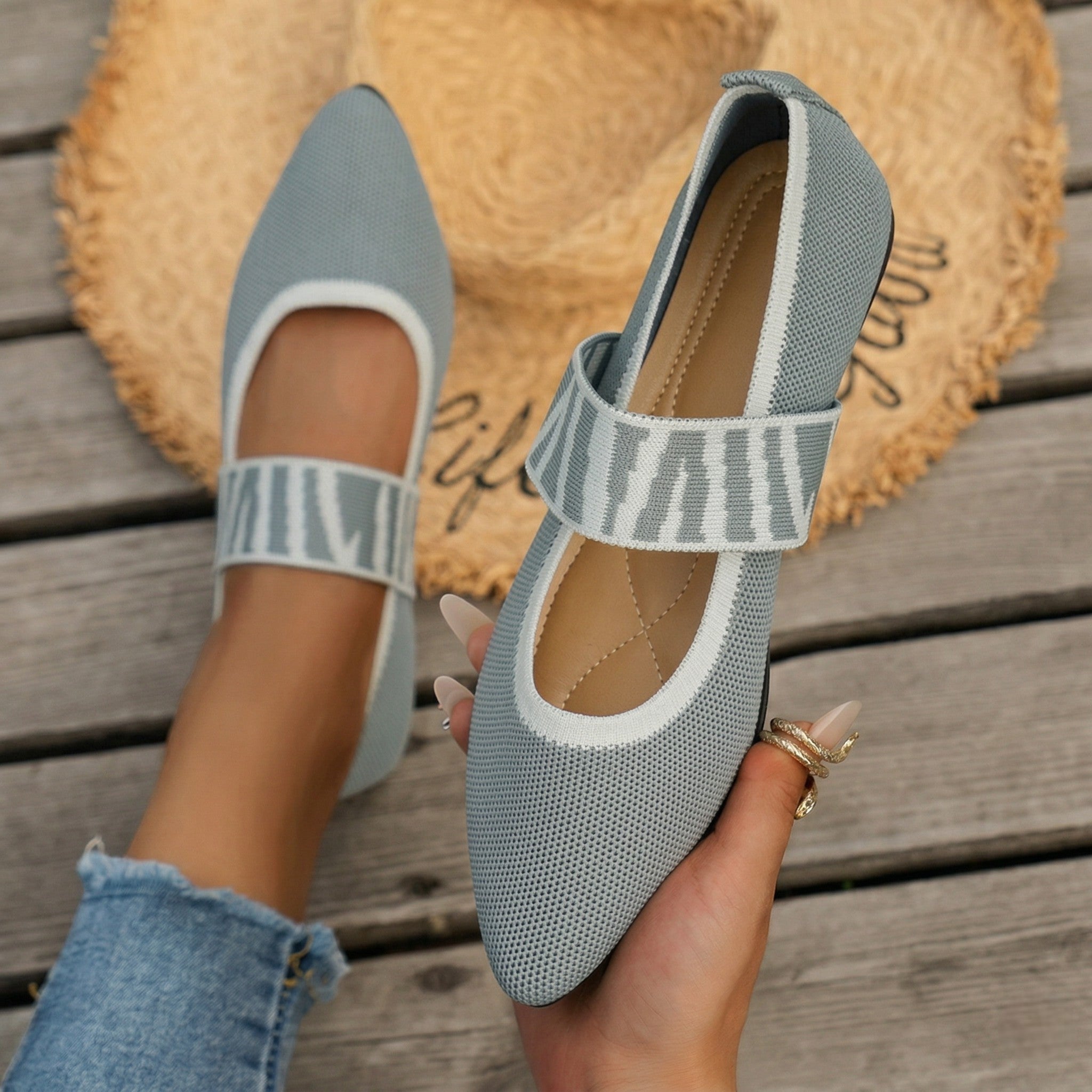 Beatrice - Women's Pointed Toe Ballet Flats - Sandals - Grey - Taylor & Bennett