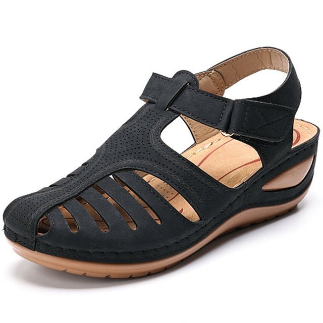 Belle - Women's Orthopaedic Fisherman Wedge Sandals - Sandals - Black - Taylor & Bennett