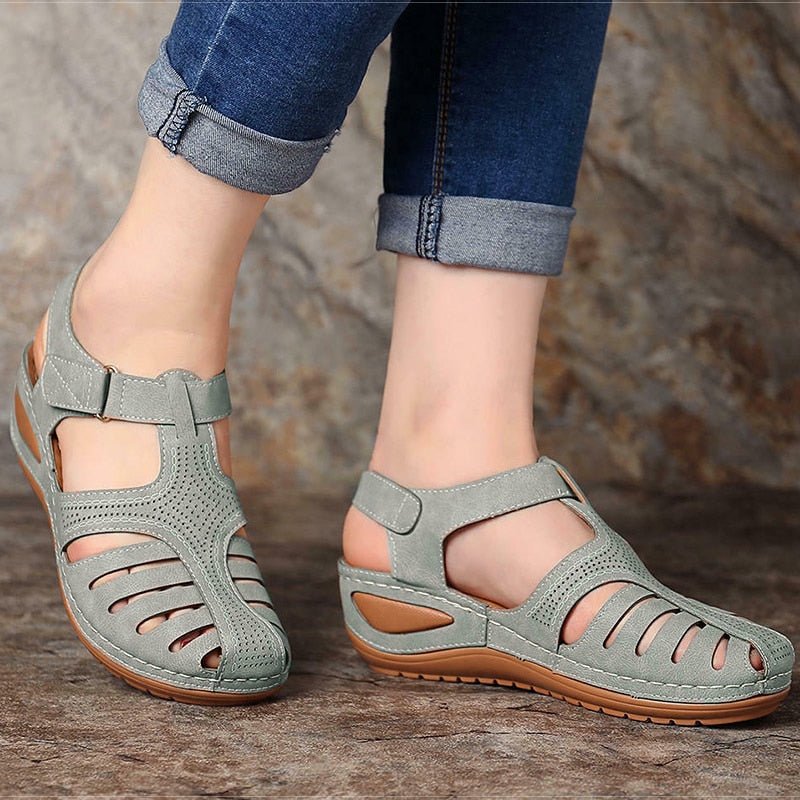 Belle - Women's Orthopaedic Fisherman Wedge Sandals - Sandals - Gray - Taylor & Bennett