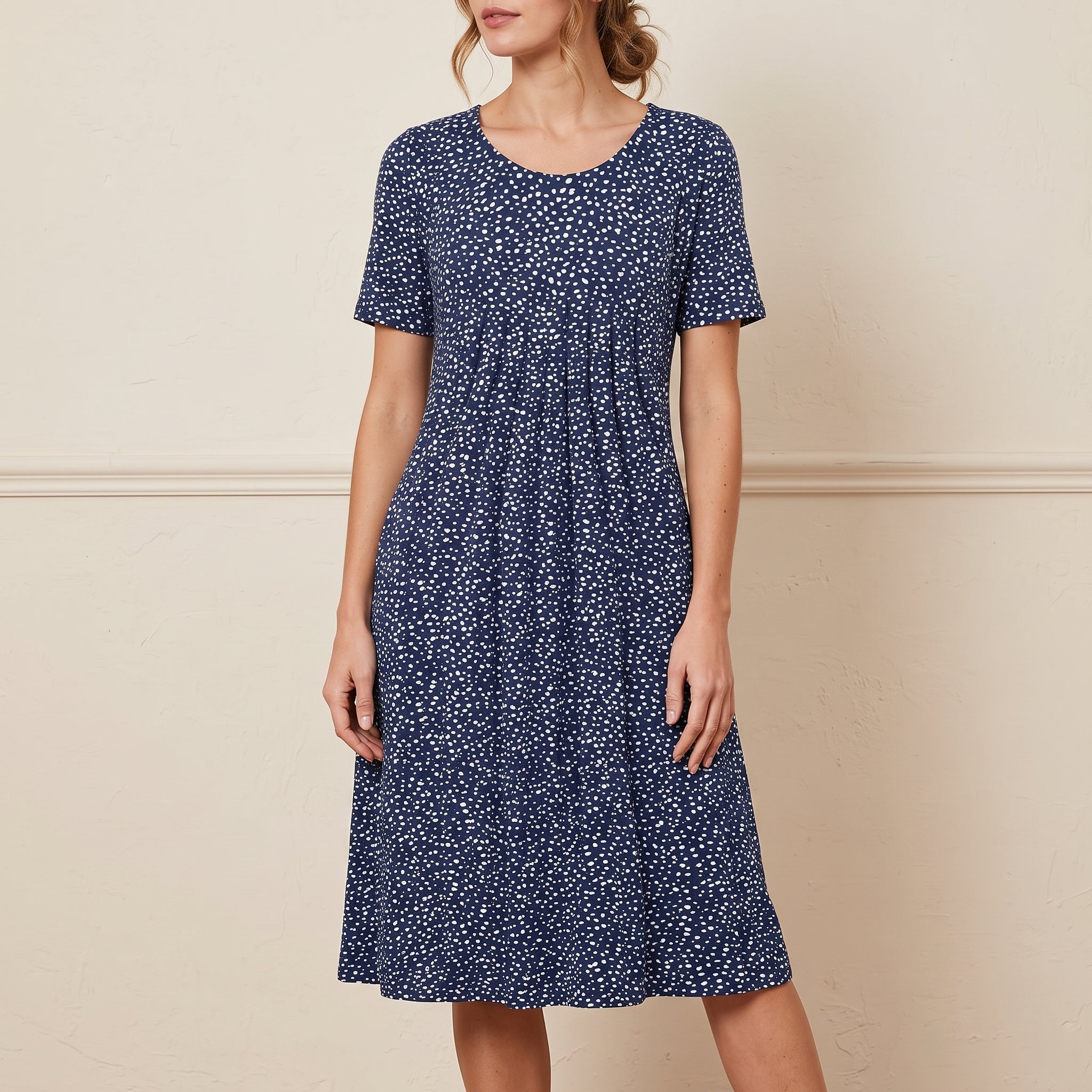 Bertha - Women's Summer Floral Scoop Neck Pleated Midi Dress - Dresses - Blue - Taylor & Bennett