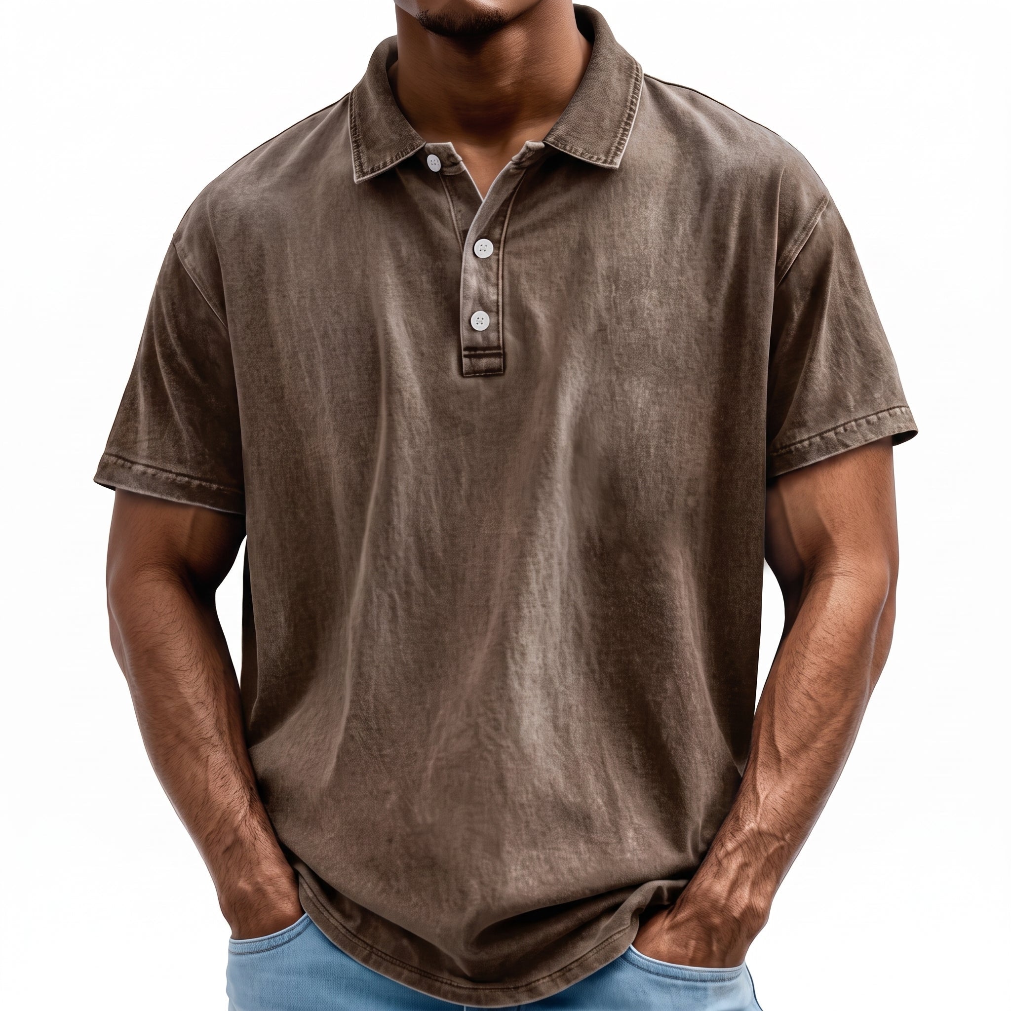 Bruno - Men's Summer Washed Finish Collared Polo Shirt - Polo Shirt - Brown - Taylor & Bennett