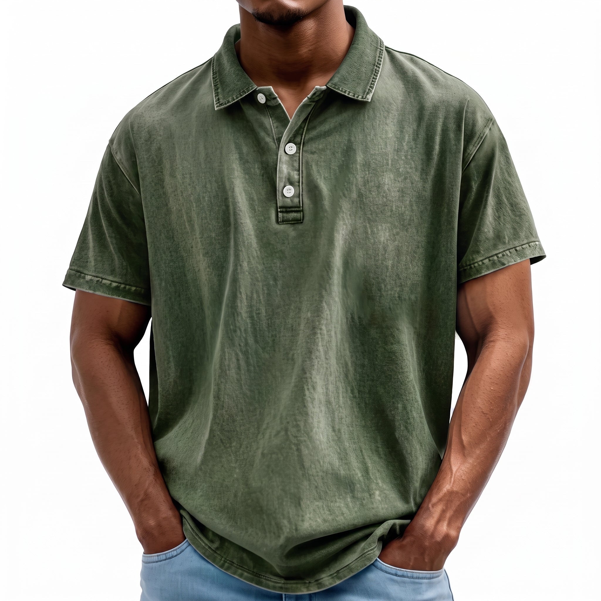 Bruno - Men's Summer Washed Finish Collared Polo Shirt - Polo Shirt - Dark Green - Taylor & Bennett
