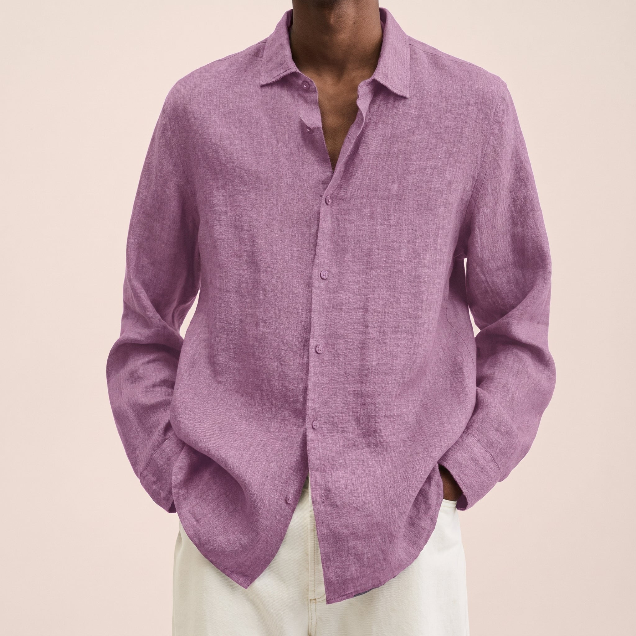 Carl - Men's Relaxed Fit Summer Long Sleeve Collared Shirt - Shirts - Purple - Taylor & Bennett