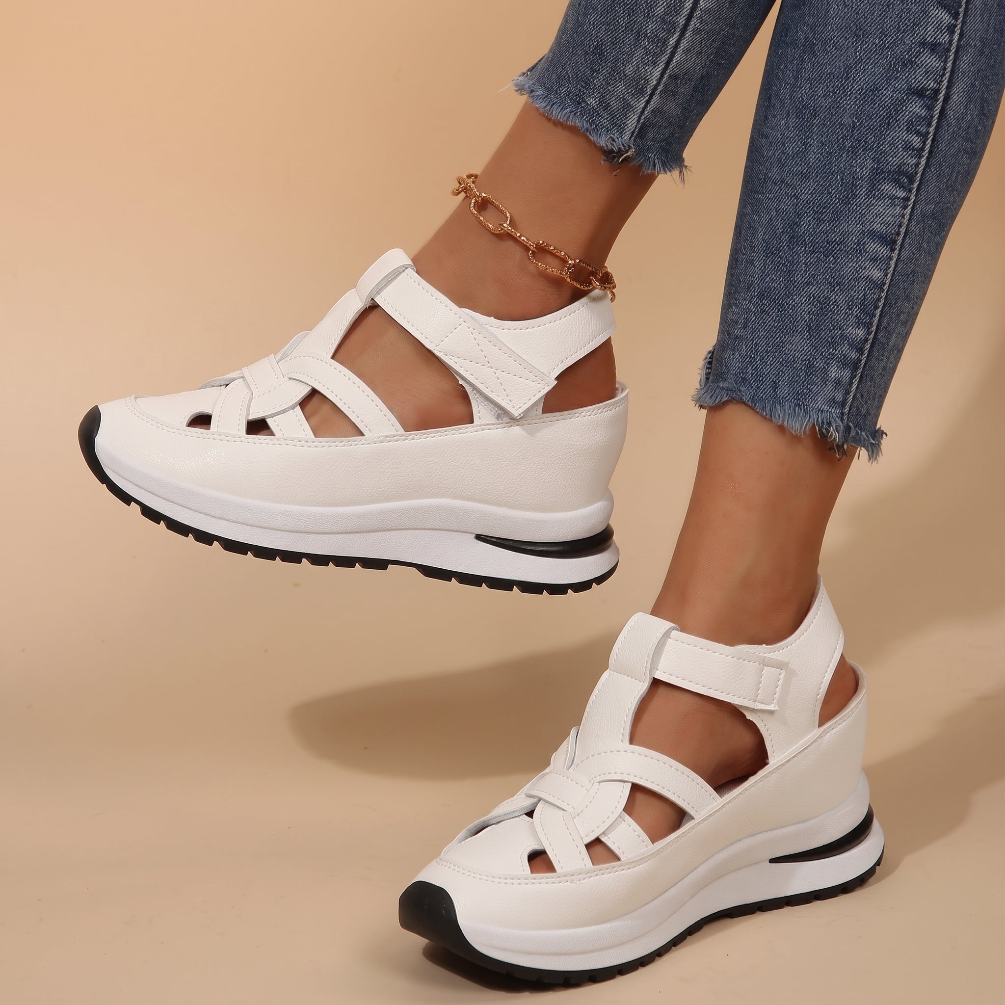 Carolina - Women's Orthopaedic Cut-Out Strap Platform Sandals - Sandals - White - Taylor & Bennett