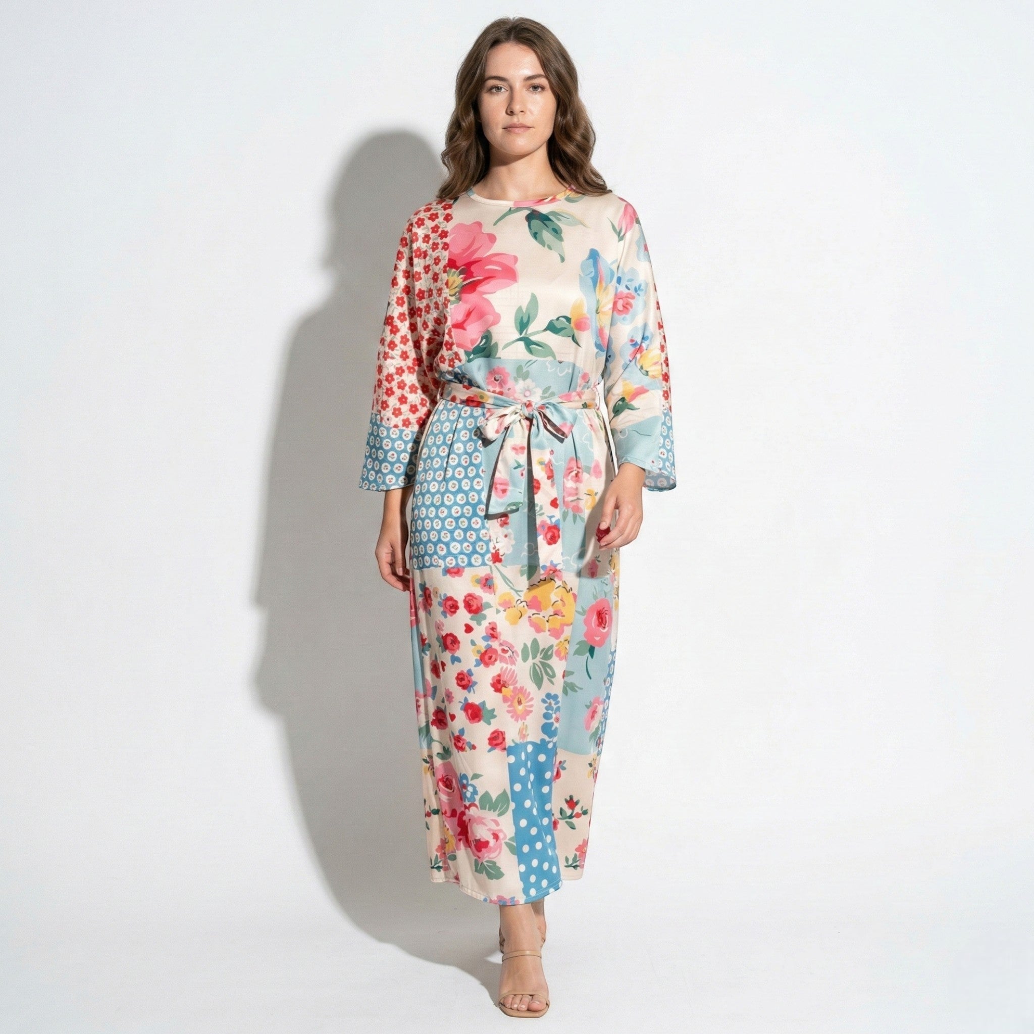 Catherine - Women's Floral Midi Dress with Wide Sleeves - Dress - Light Blue - Taylor & Bennett