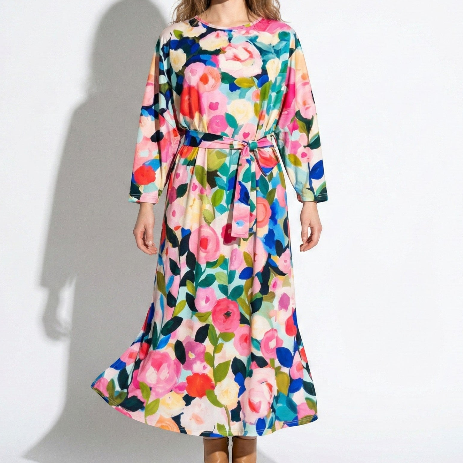 Catherine - Women's Floral Midi Dress with Wide Sleeves - Dress - Floral - Taylor & Bennett