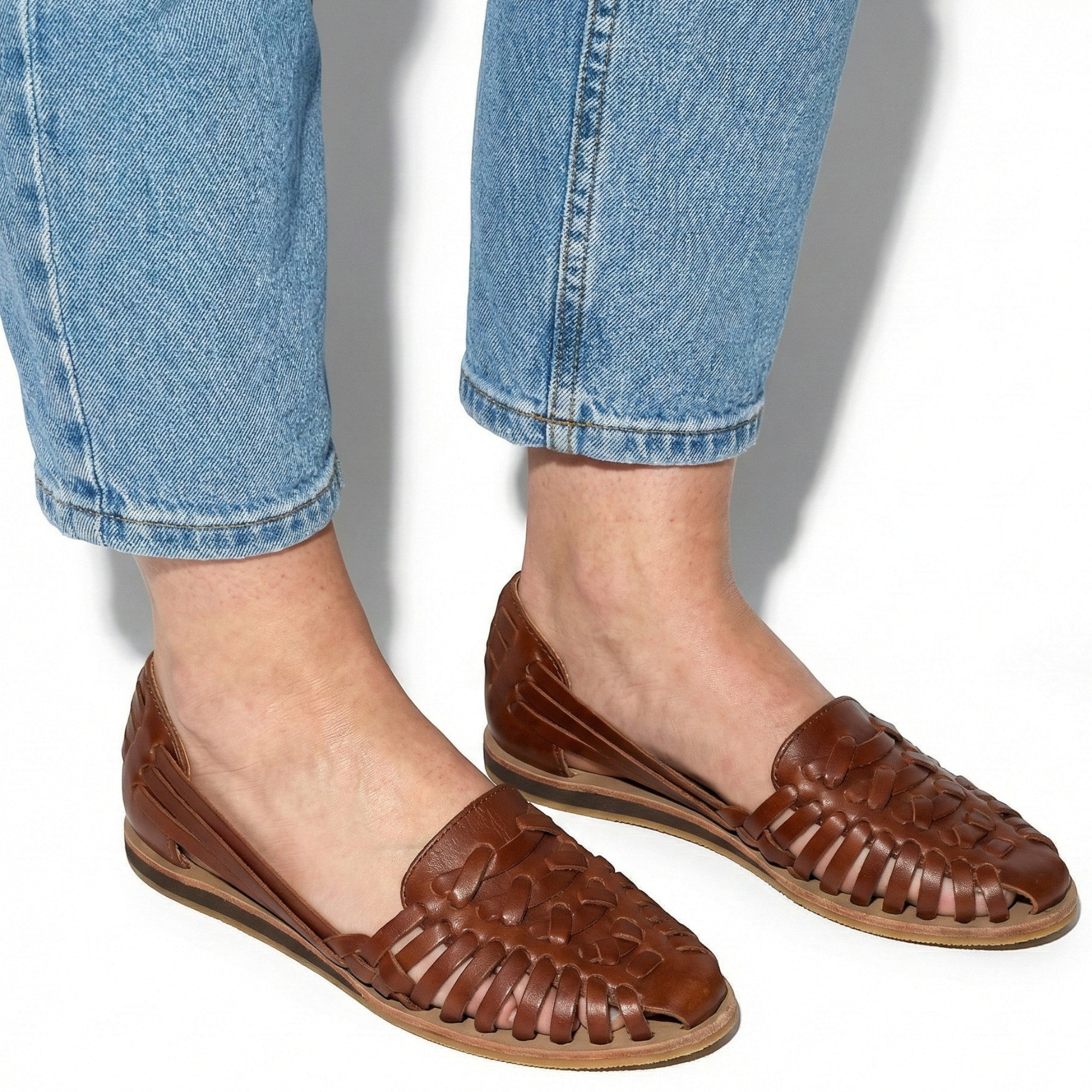 Catherine - Women's Woven Flat Sandals with Open Sides - Orthopaedic Shoes - Brown - Taylor & Bennett