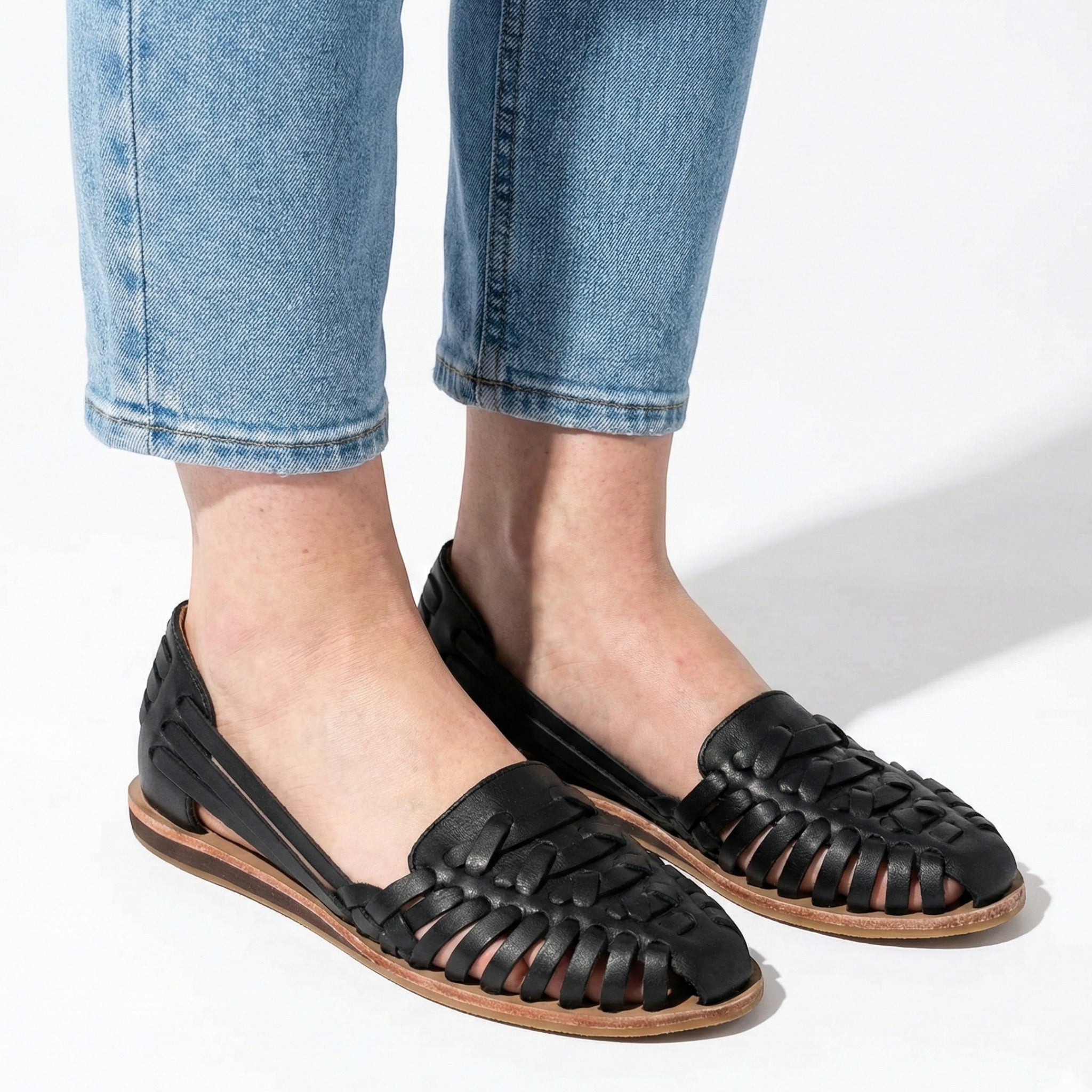 Catherine - Women's Woven Flat Sandals with Open Sides - Orthopaedic Shoes - Black - Taylor & Bennett