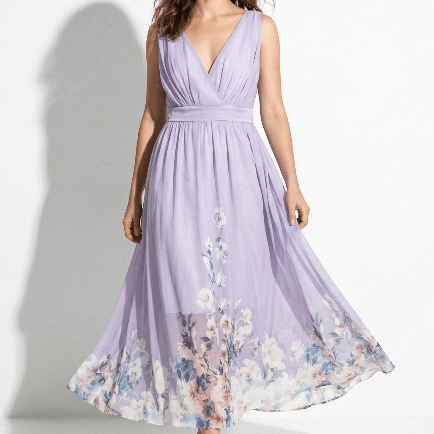 Celeste - Women's Floral Print V - Neck Maxi Dress - Maxi Dress - Purple - Taylor & Bennett