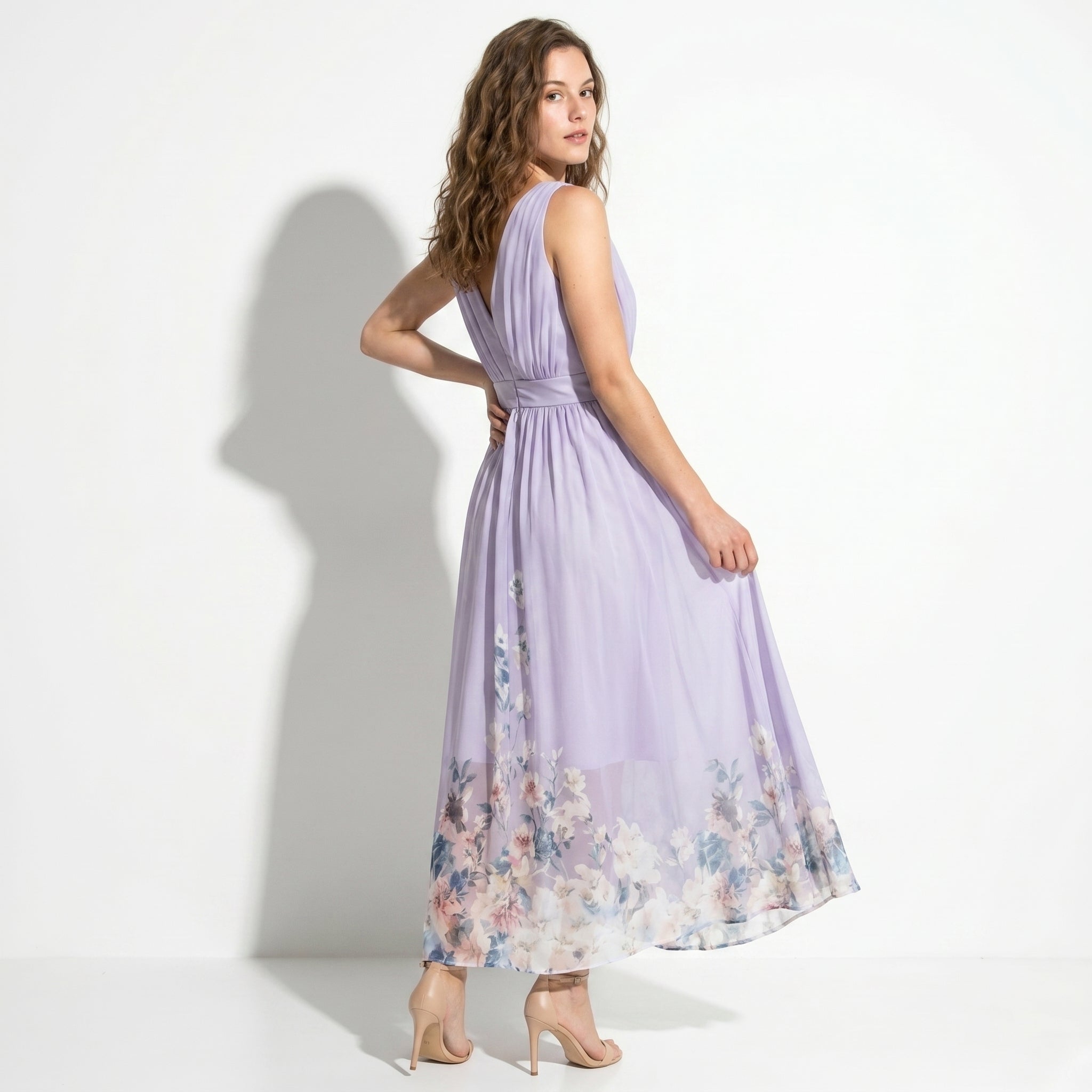 Celeste - Women's Wedding Guest Floral Print Maxi Dress - Maxi Dress - Purple - Taylor & Bennett