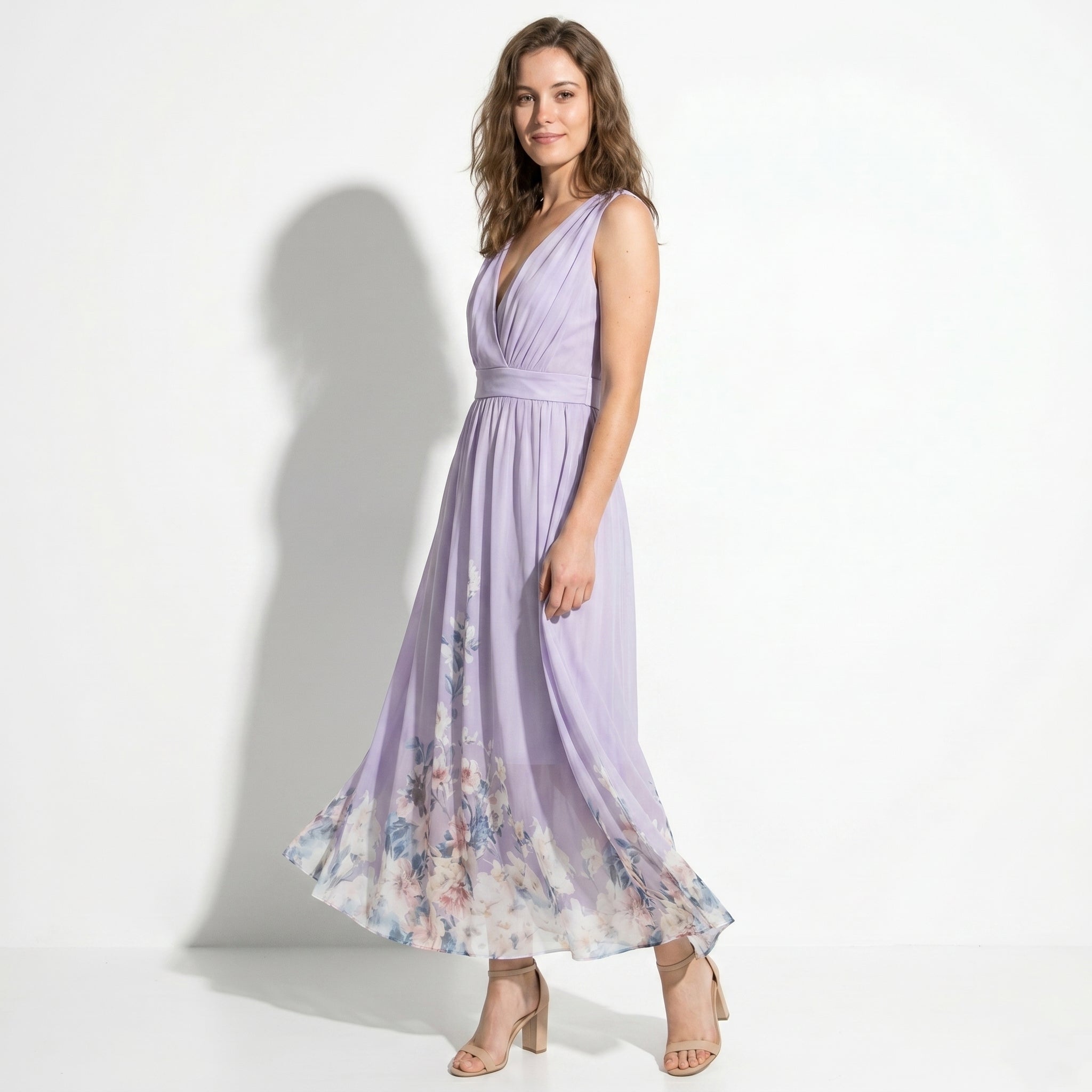 Celeste - Women's Wedding Guest Floral Print Maxi Dress - Maxi Dress - Purple - Taylor & Bennett