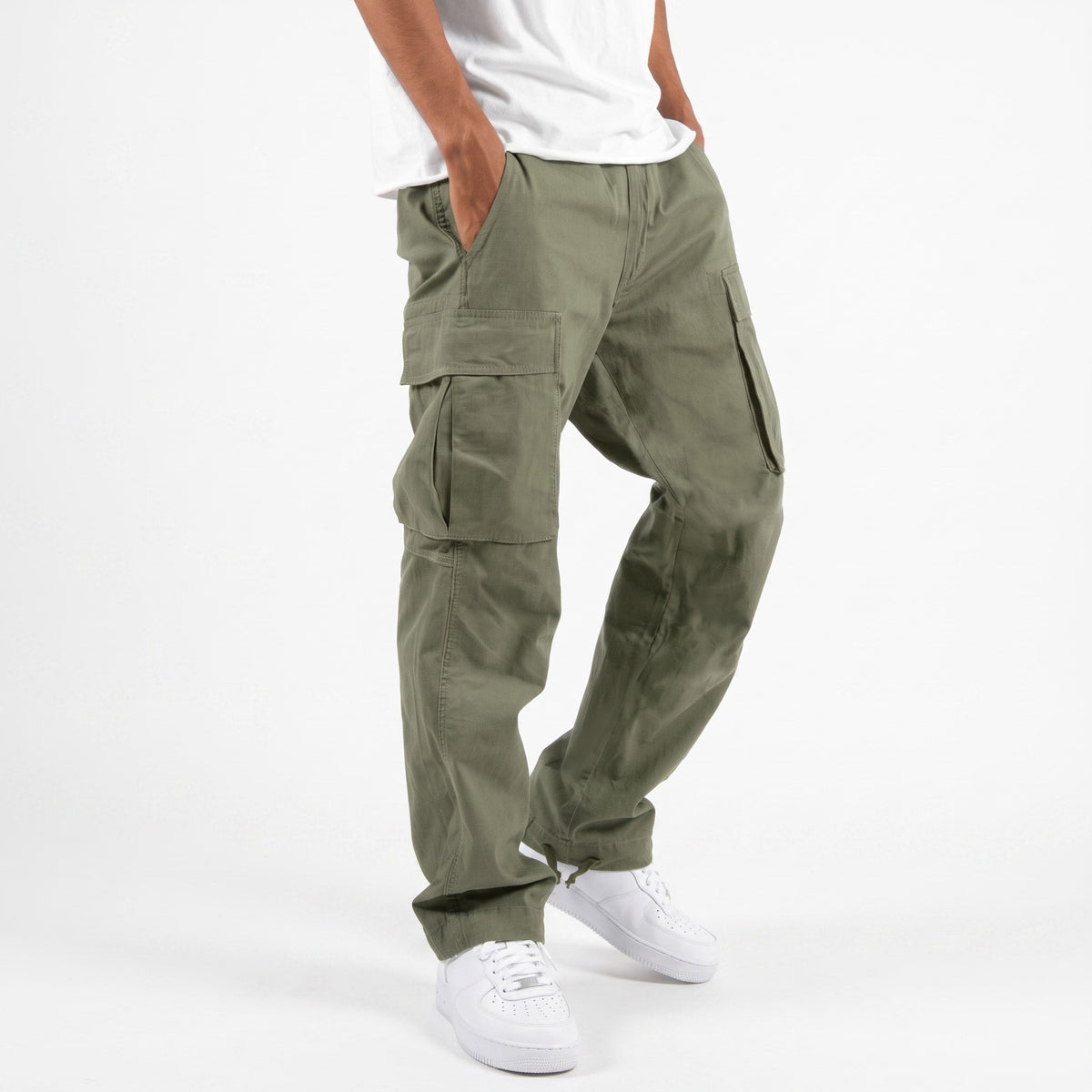 Charlie - Men's Cargo Trousers with Cuffed Hem - Cargo Pants - Green - Taylor & Bennett