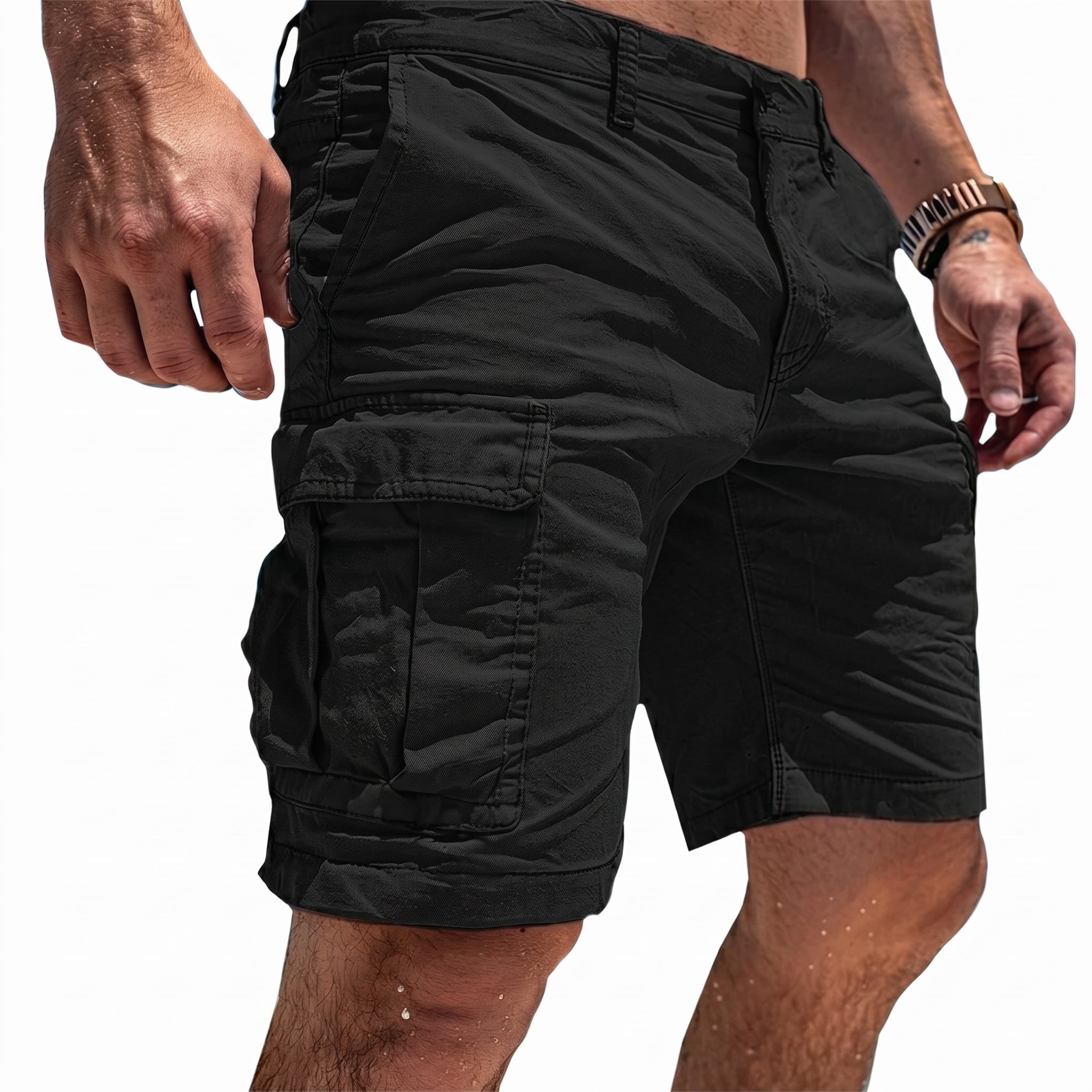 Charlie - Men's Casual Relaxed Fit Cargo Shorts - Shorts - Black - Taylor & Bennett