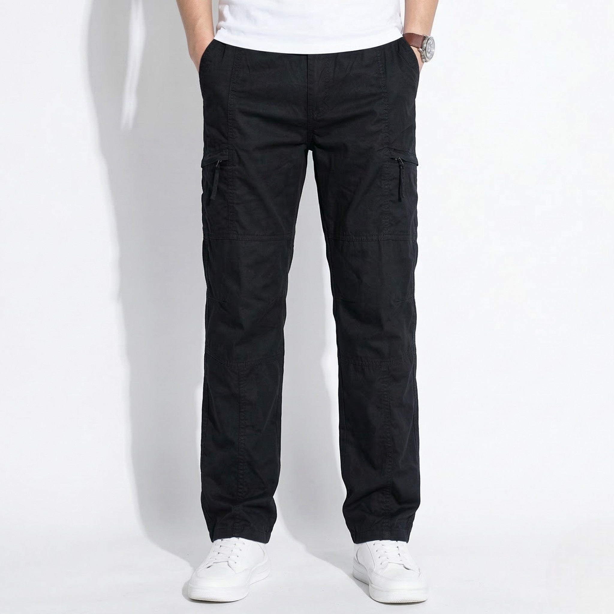 Charlie - Men's Relaxed Cargo Trousers with Handy Pockets - Trouser - Black - Taylor & Bennett