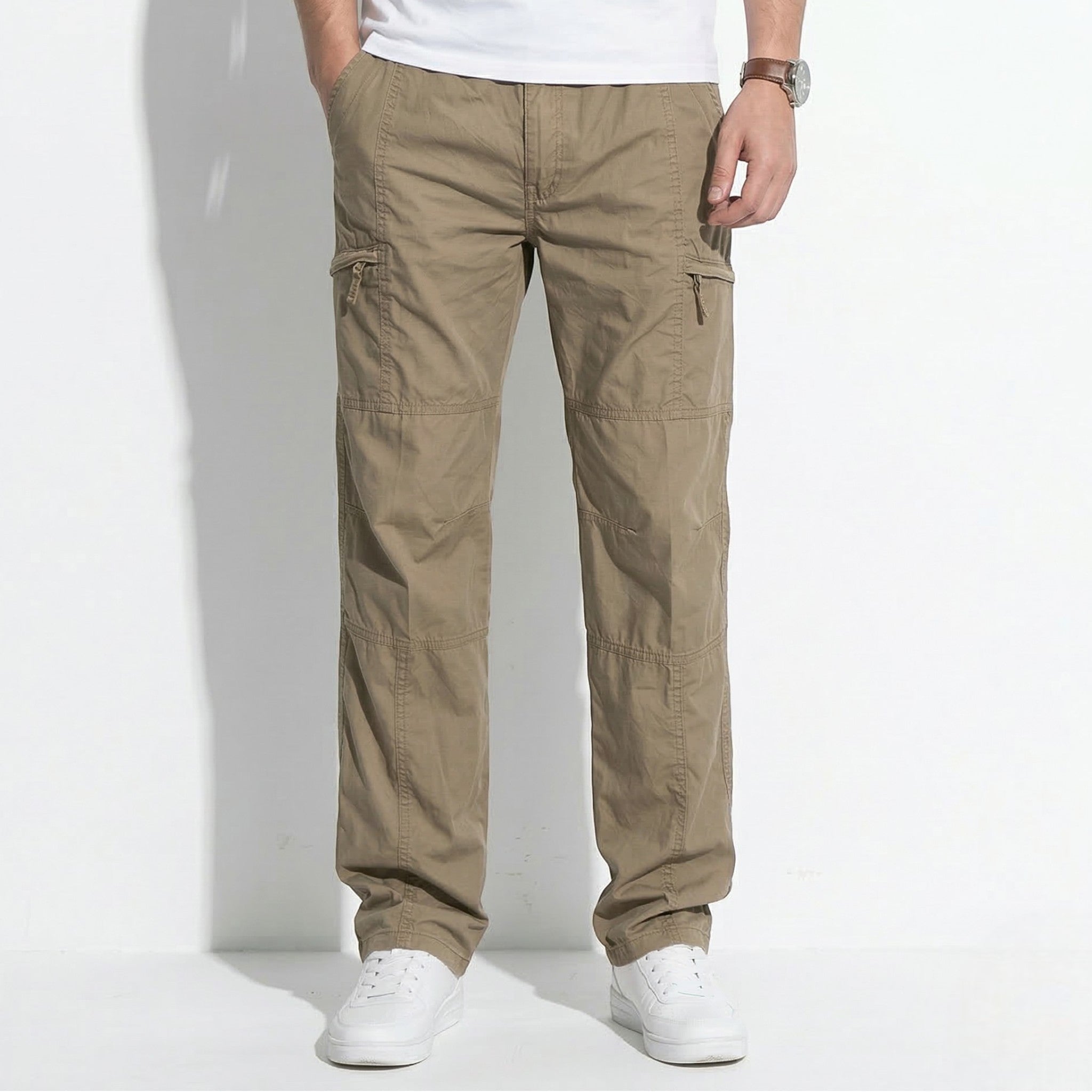 Charlie - Men's Relaxed Cargo Trousers with Handy Pockets - Trouser - Khaki - Taylor & Bennett