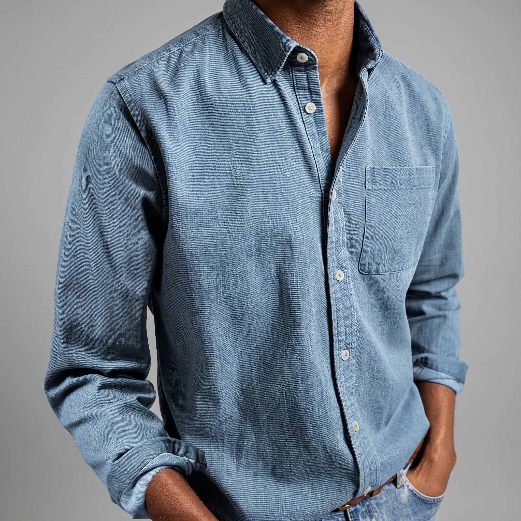 Charlie - Men's Relaxed Fit Button-Down Denim-Style Shirt - Shirts - Light Blue - Taylor & Bennett