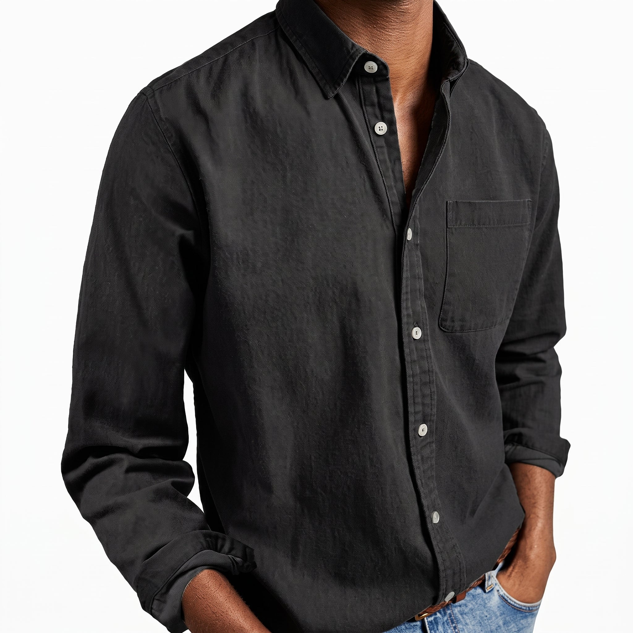 Charlie - Men's Relaxed Fit Button-Down Denim-Style Shirt - Shirts - Black - Taylor & Bennett