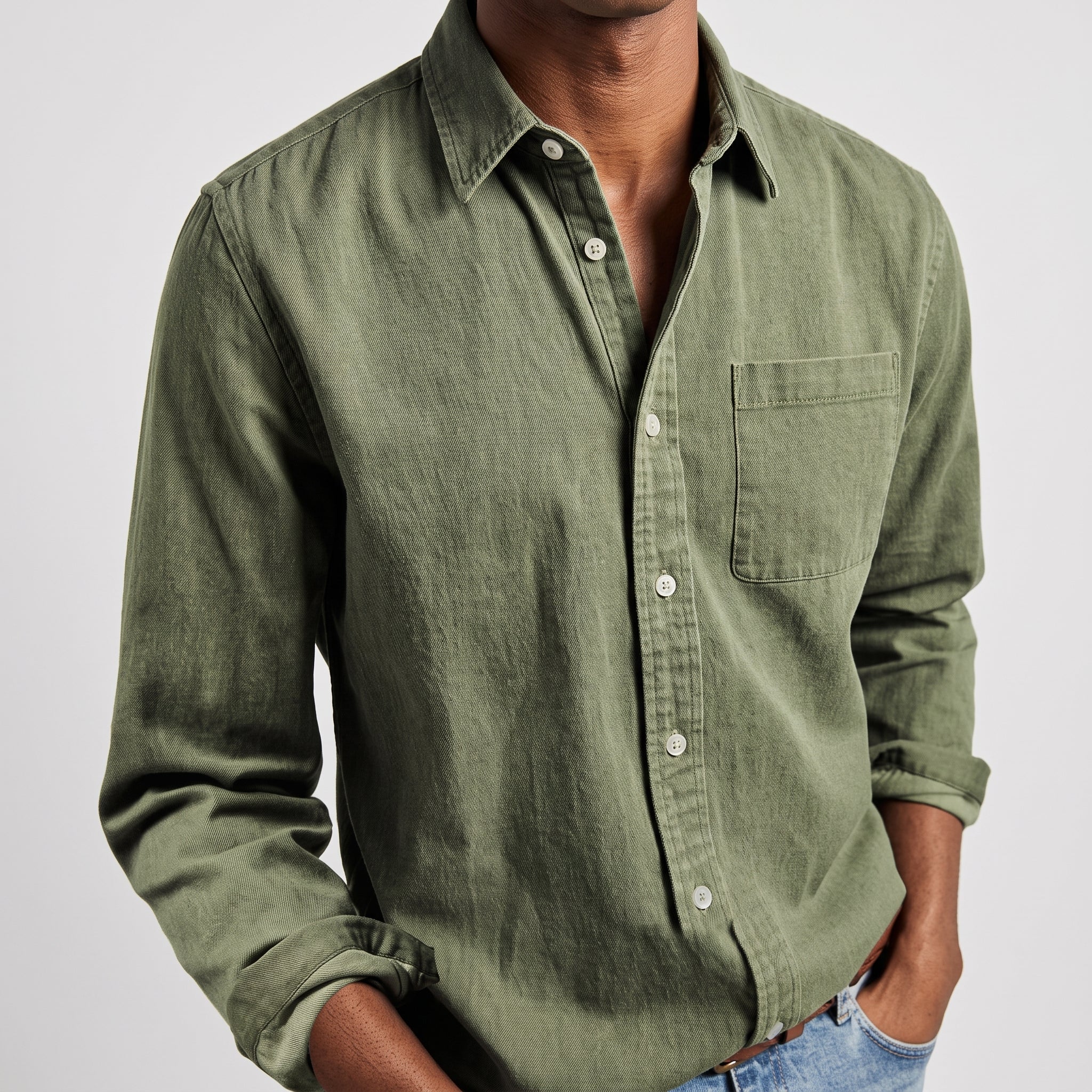 Charlie - Men's Relaxed Fit Button-Down Denim-Style Shirt - Shirts - Green - Taylor & Bennett