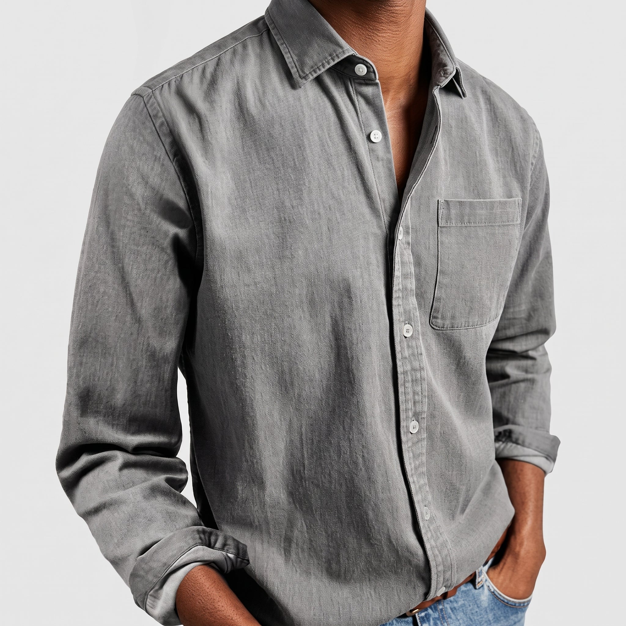Charlie - Men's Relaxed Fit Button-Down Denim-Style Shirt - Shirts - Grey - Taylor & Bennett