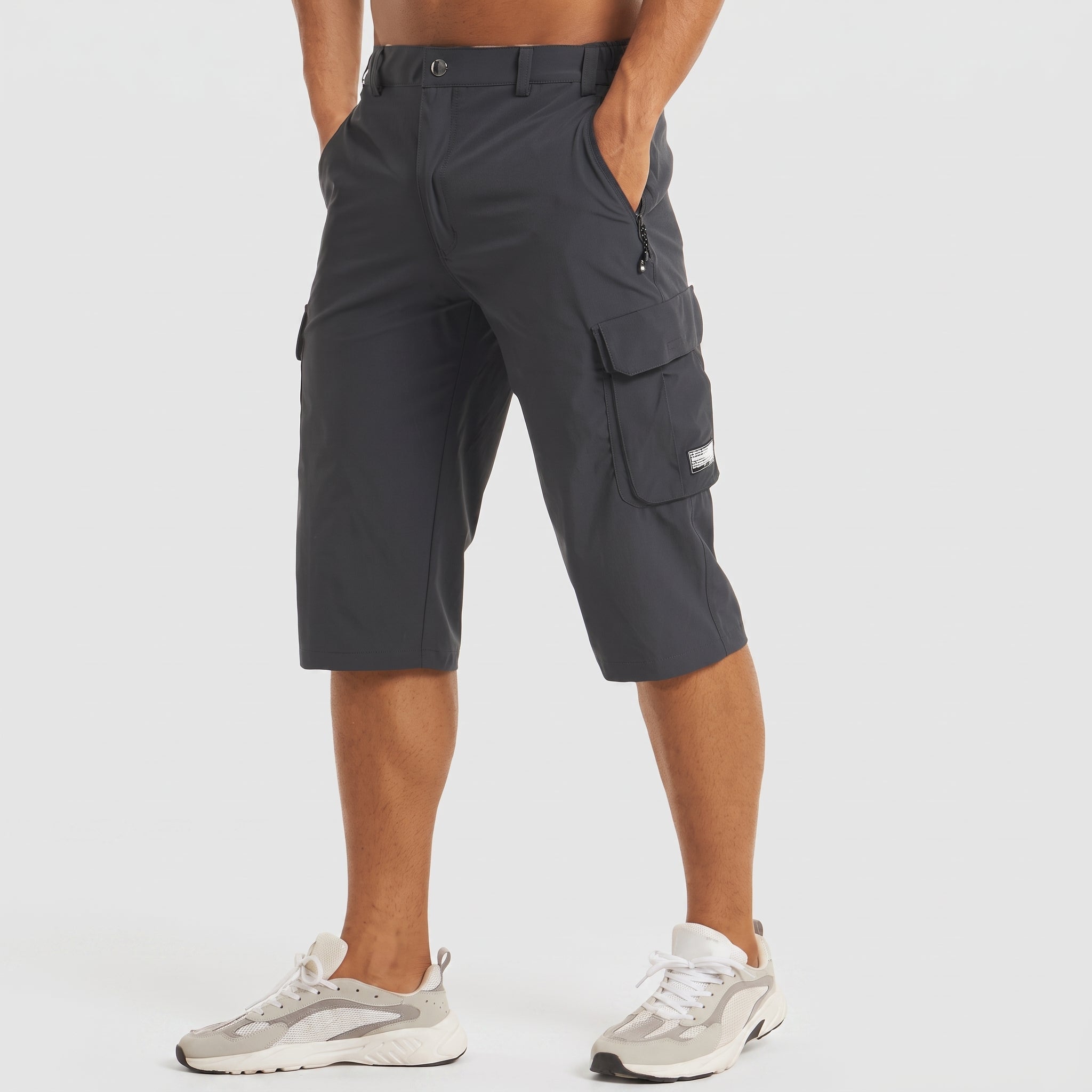 Charlie - Men's Relaxed Fit Zip-Pocket Cargo Capri Shorts - Shorts Men - Dark Grey - Taylor & Bennett