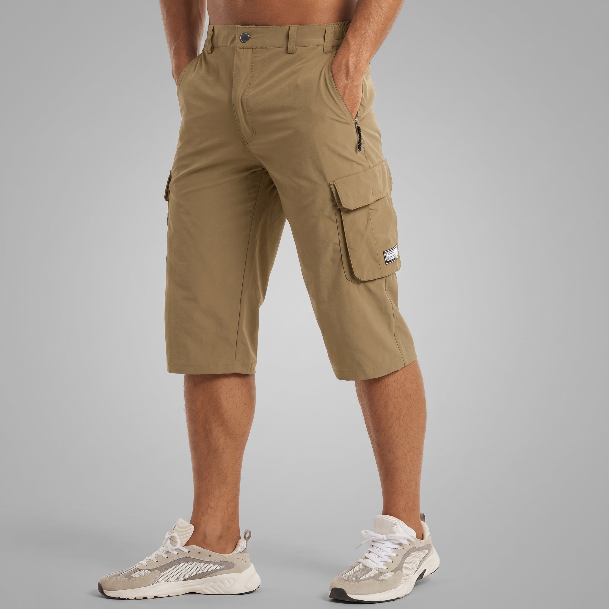 Charlie - Men's Relaxed Fit Zip-Pocket Cargo Capri Shorts - Shorts Men - Khaki - Taylor & Bennett