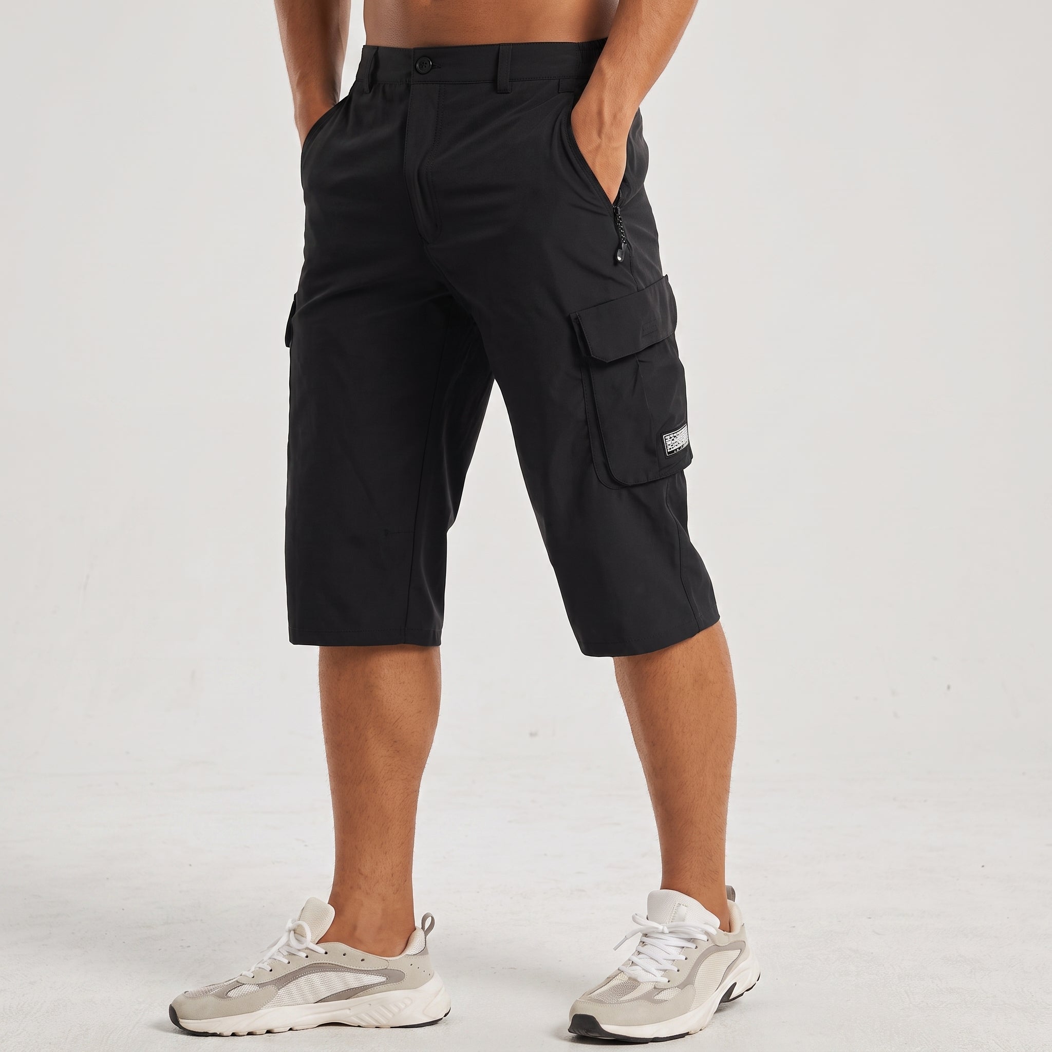 Charlie - Men's Relaxed Fit Zip-Pocket Cargo Capri Shorts - Shorts Men - Black - Taylor & Bennett