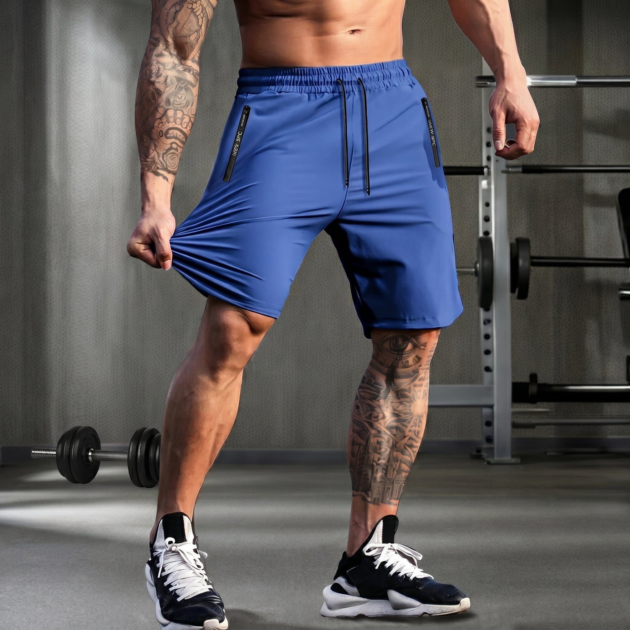 Charlie - Men's Slim Fit Drawstring Gym Short with Zip Pockets - Shorts - Blue - Taylor & Bennett