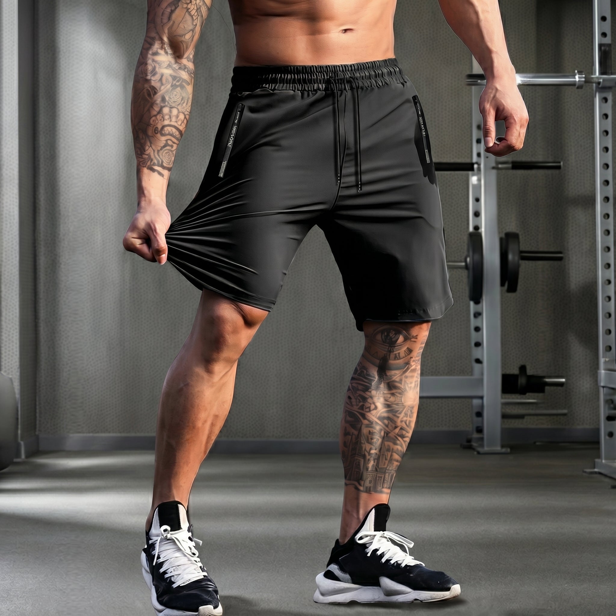 Charlie - Men's Slim Fit Drawstring Gym Short with Zip Pockets - Shorts - Black - Taylor & Bennett