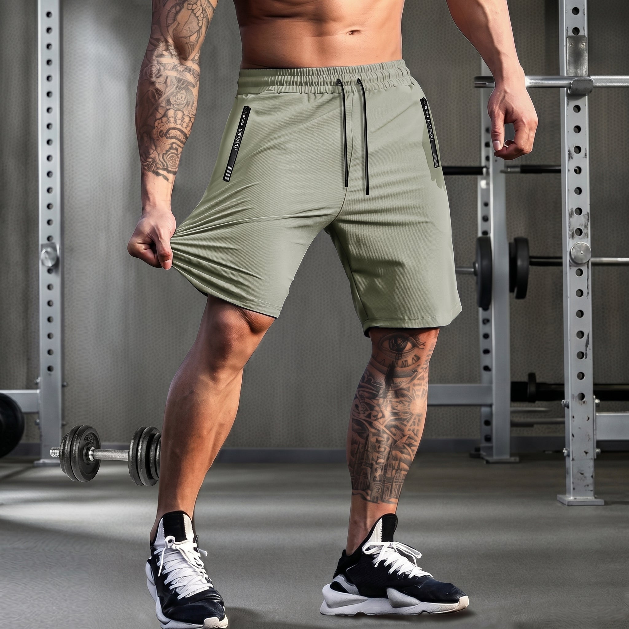Charlie - Men's Slim Fit Drawstring Gym Short with Zip Pockets - Shorts - Green - Taylor & Bennett