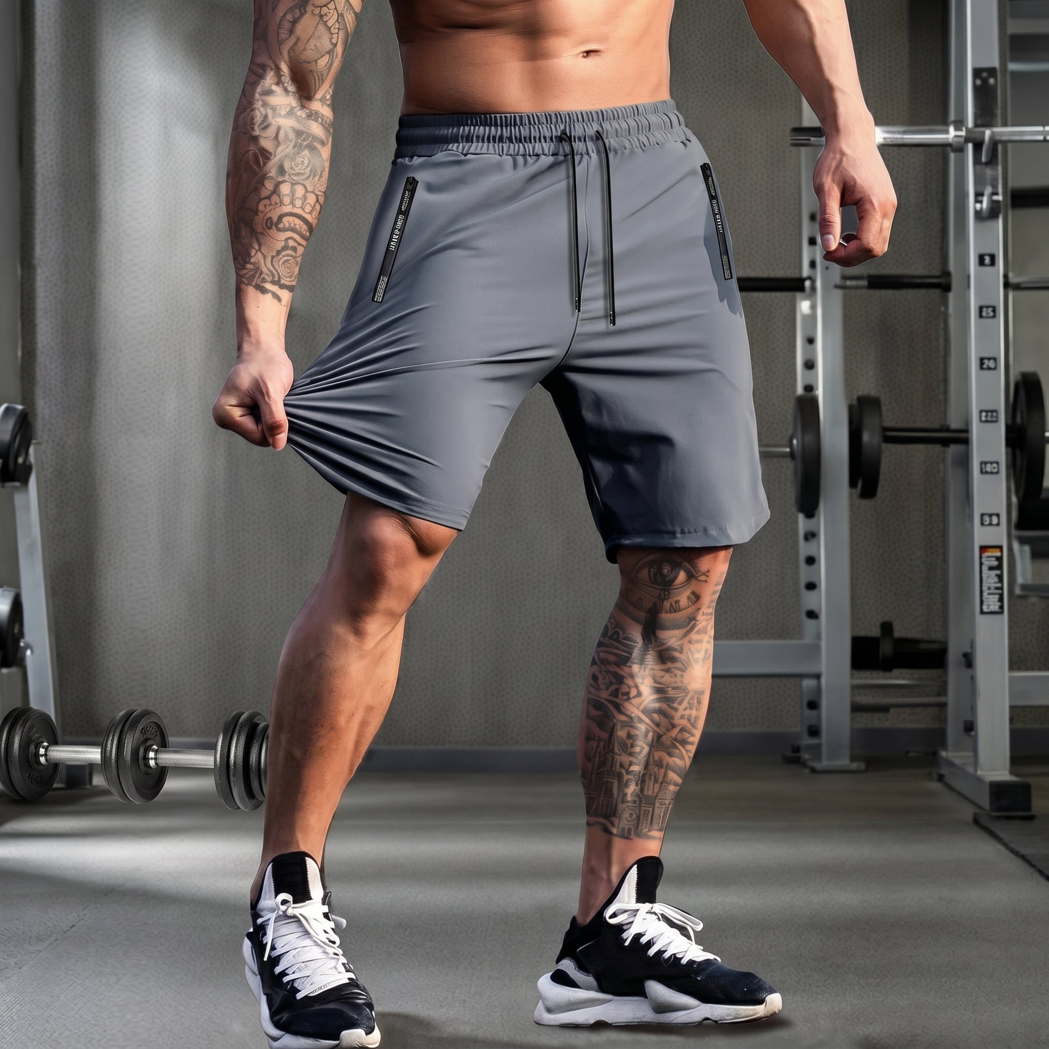 Charlie - Men's Slim Fit Drawstring Gym Short with Zip Pockets - Shorts - Grey - Taylor & Bennett