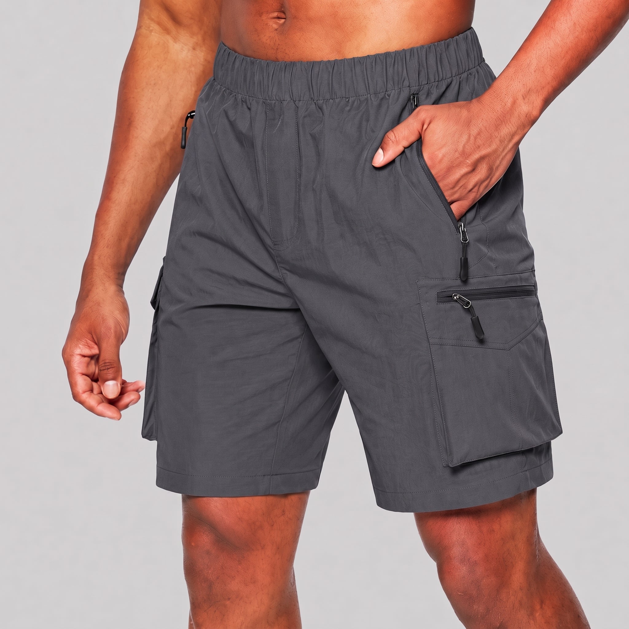 Charlie - Men's Summer Elastic Waist Cargo Shorts - Cargo Shorts - Grey - Taylor & Bennett