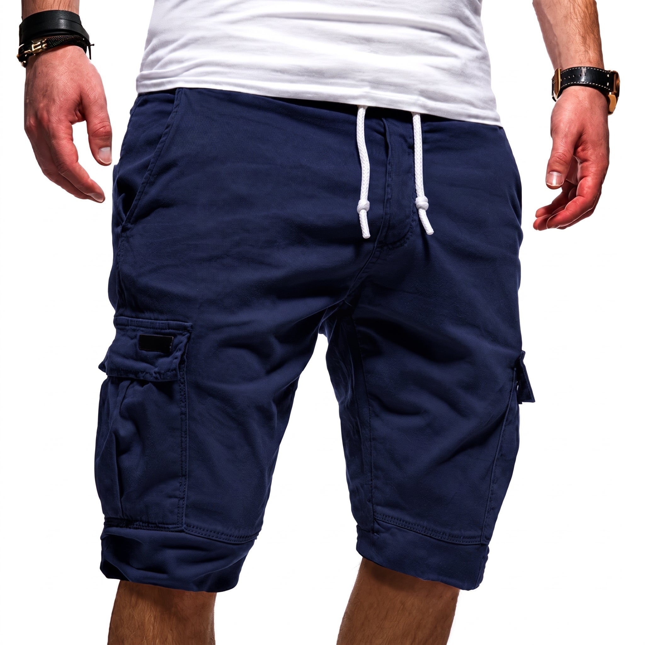 Charlie - Men's Summer Relaxed Fit Drawstring Waist Cargo Shorts - Shorts Men - Dark Blue - Taylor & Bennett